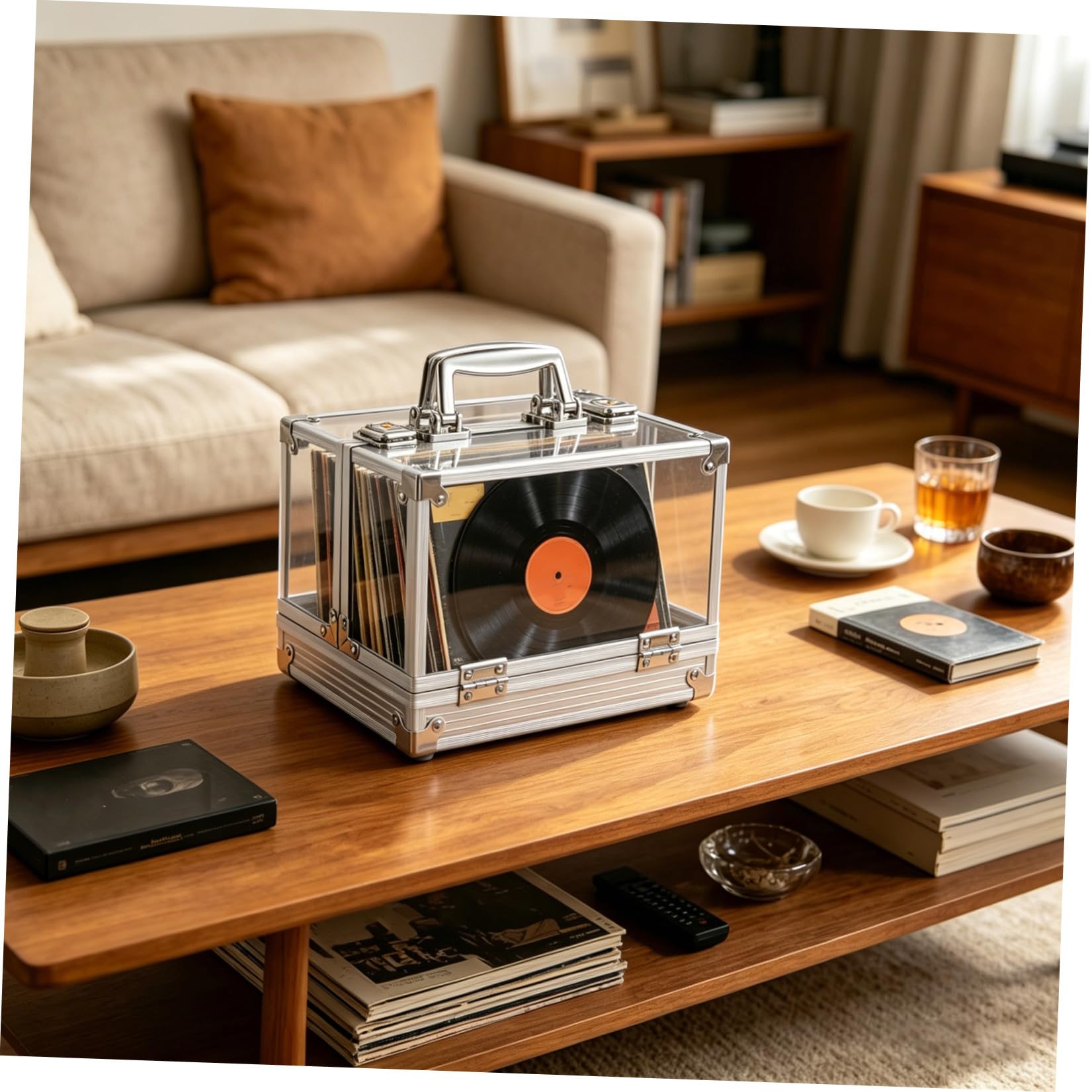 Luxshiny Scatola di Conservazione per Dischi in Vinile e CD con Coperchio Trasparente Grande Capacità per Casa Contenitore per Album e Dvd Resistente