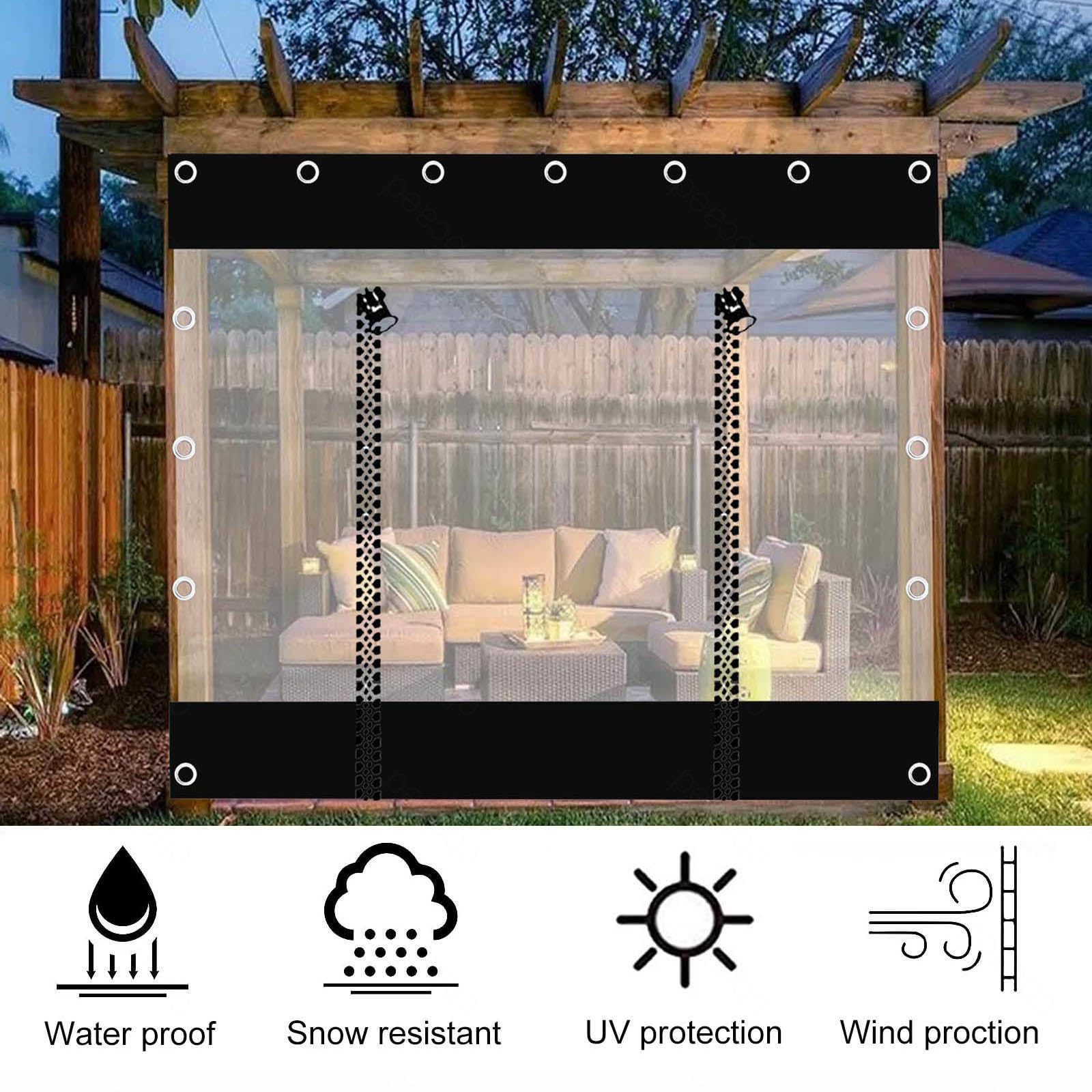 Tende Trasparenti Impermeabili Per Esterno - Pannello Laterale In Telone Grigio Con Cerniera 0,3mm - Per Pergola, Gazebo, Terrazzo - 4x2,1m (13.1x6.9ft) - Protezione Da Vento E Pioggia