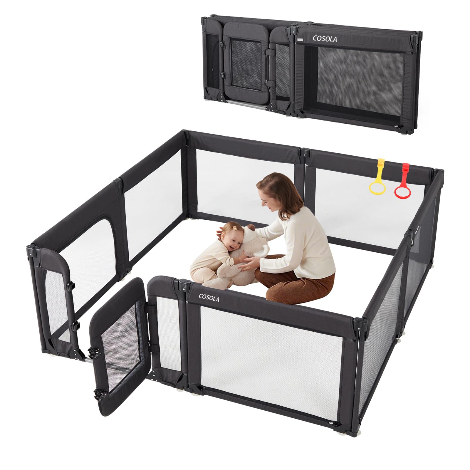 Large Baby Playpen for Babies and Toddlers 79x71 Inch, Adjustable Foldable Indoor & Outdoor Play Pen for Toddlers Twins Baby Fence Play Yards with Breathable Mesh Anti-Fall Playpen,Black