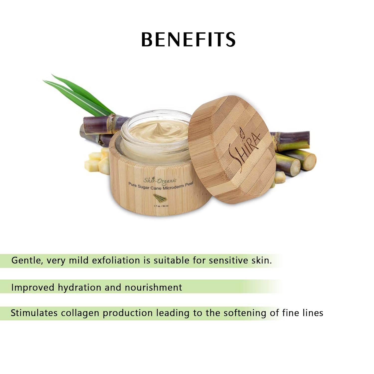 Shira Shir-Organic Pure Sugarcane Microderm Peel Loosens And Dissolves Dead Skin Cells Reveals Hydrated and Youthful-Looking Skin - All Skin Types (15 ml.)