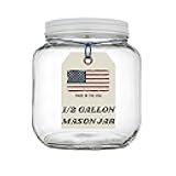 Half Gallon Glass Large Mason Jar Wide Mouth with Airtight Metal Lid - 1/2 Gallon (64oz) Capacity - Pickling, Storing and Canning- BPA-Free Dishwasher Safe- By Kitchentoolz - Made in USA
