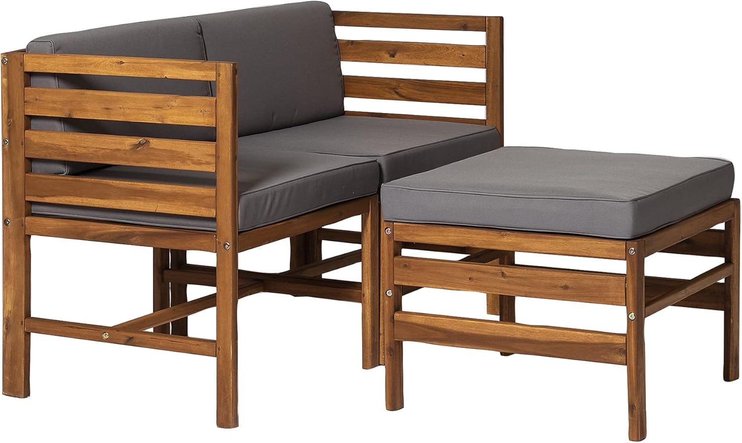 Walker Edison Ravello Contemporary 3 Piece Acacia Wood Outdoor Modular Chat Set with Cushions, Set of 3, Brown