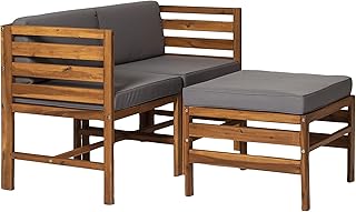 Walker Edison Ravello Contemporary 3 Piece Acacia Wood Outdoor Modular C...