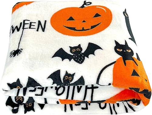 Miniatura 6 de Manta de Halloween Gatos negros y Jack O Lantern con estampado de calabaza en forro polar suave para sofá, cama, silla, dormitorio