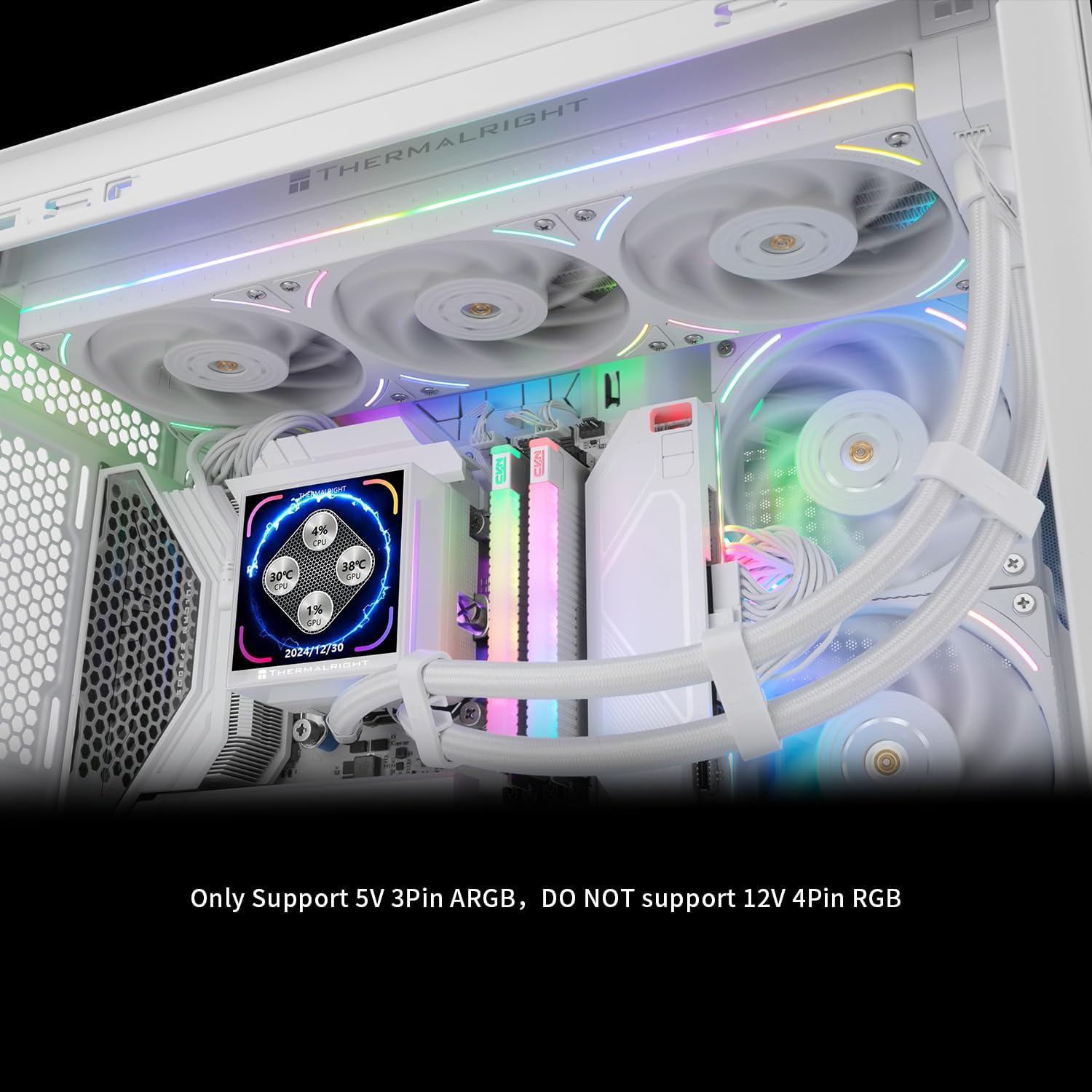 Hyper Vision 360 UB ARGB White 360mm AIO CPU Liquid Cooler, 3.95-Inch IPS LCD, 2150RPM PWM Fans, 480x480 Magnetic Screen, for Intel LGA1851/1700 and AMD AM5/AM4