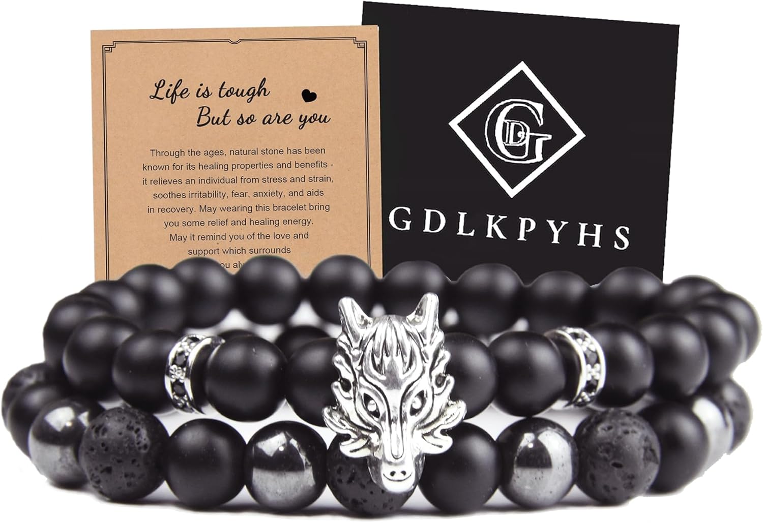 Black Obsidian Bracelet for Men - Black Tourmaline Beaded Bracelets - Mens Bracelet Set 8MM Black Onyx Hematite Lava Stone Beads Triple Protection Bracelet for Men Women Gifts