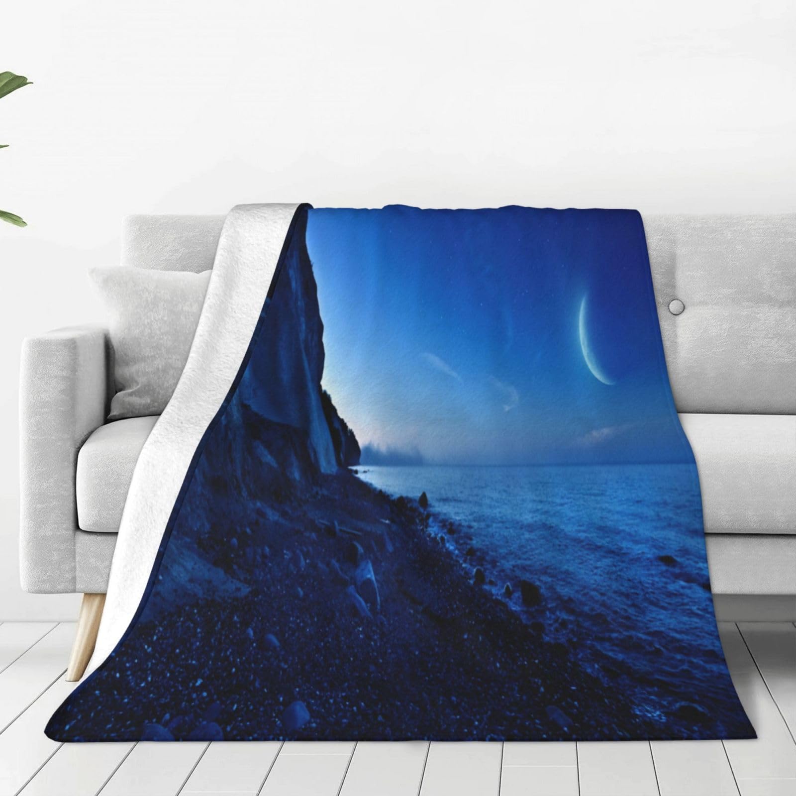 PanazuPanazu Small Full Moon Over Ocean Household Soft Printed Plush Flannel Fleece Throw Blanket 50"X40"