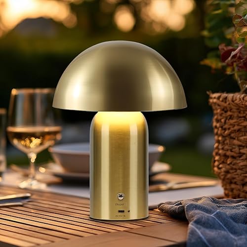 Gold Cordless Table Lamp, LED Rechargeable Battery Operated Desk Lamp, 3-Way Dimming Touch Lamps for Living Room, Small Bedside Nightstand Light for Bedroom