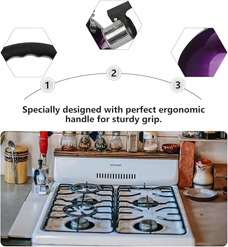 Miniatura 9 de Tetera clásica de acero inoxidable, tetera silbante con asa para estufa, 2 cuartos Azul,Púrpura