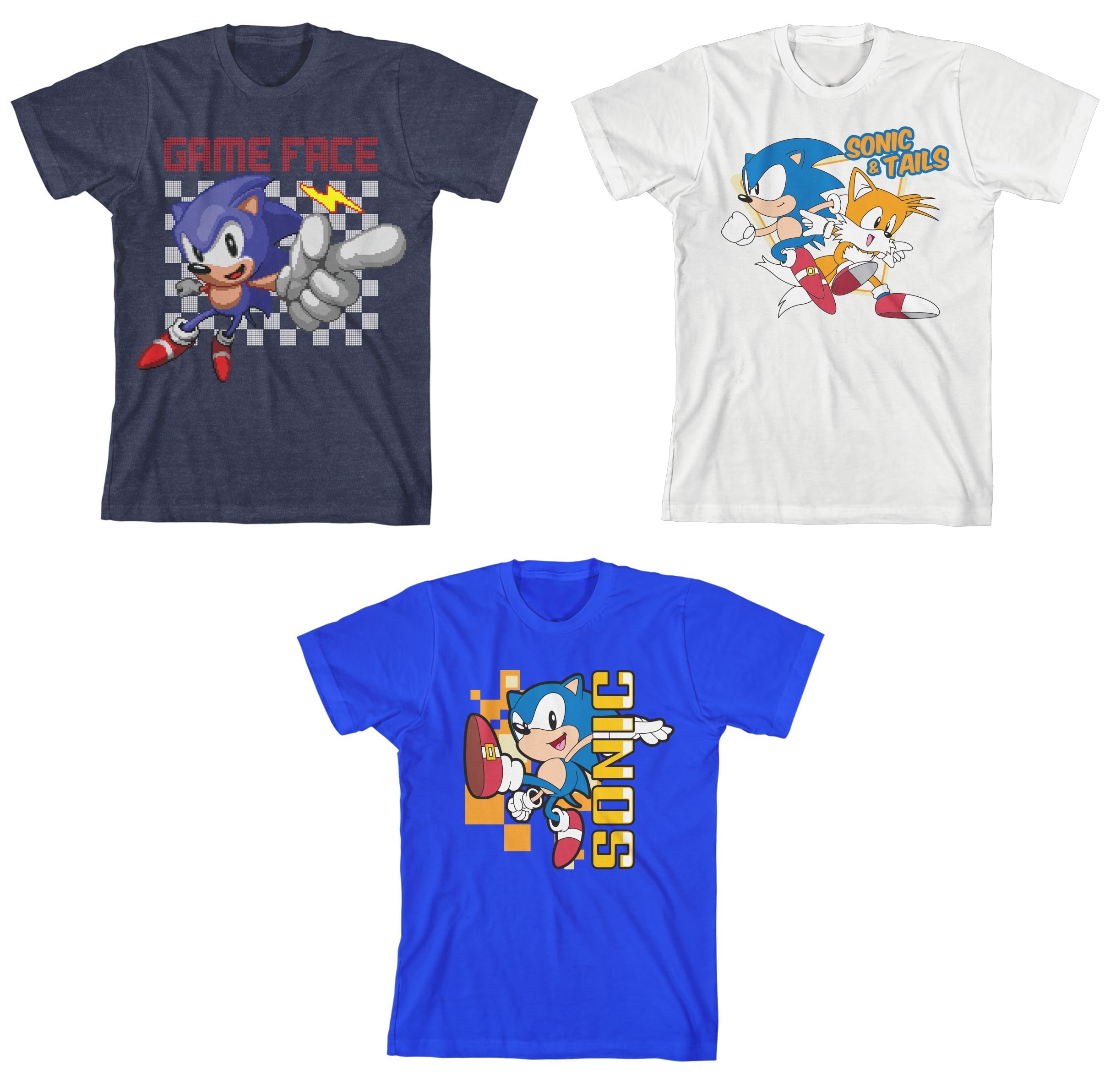 Bioworld Sonic The Hedgehog 3-Pack Boy’s Crew Neck Short Sleeve T-shirt Combo Set