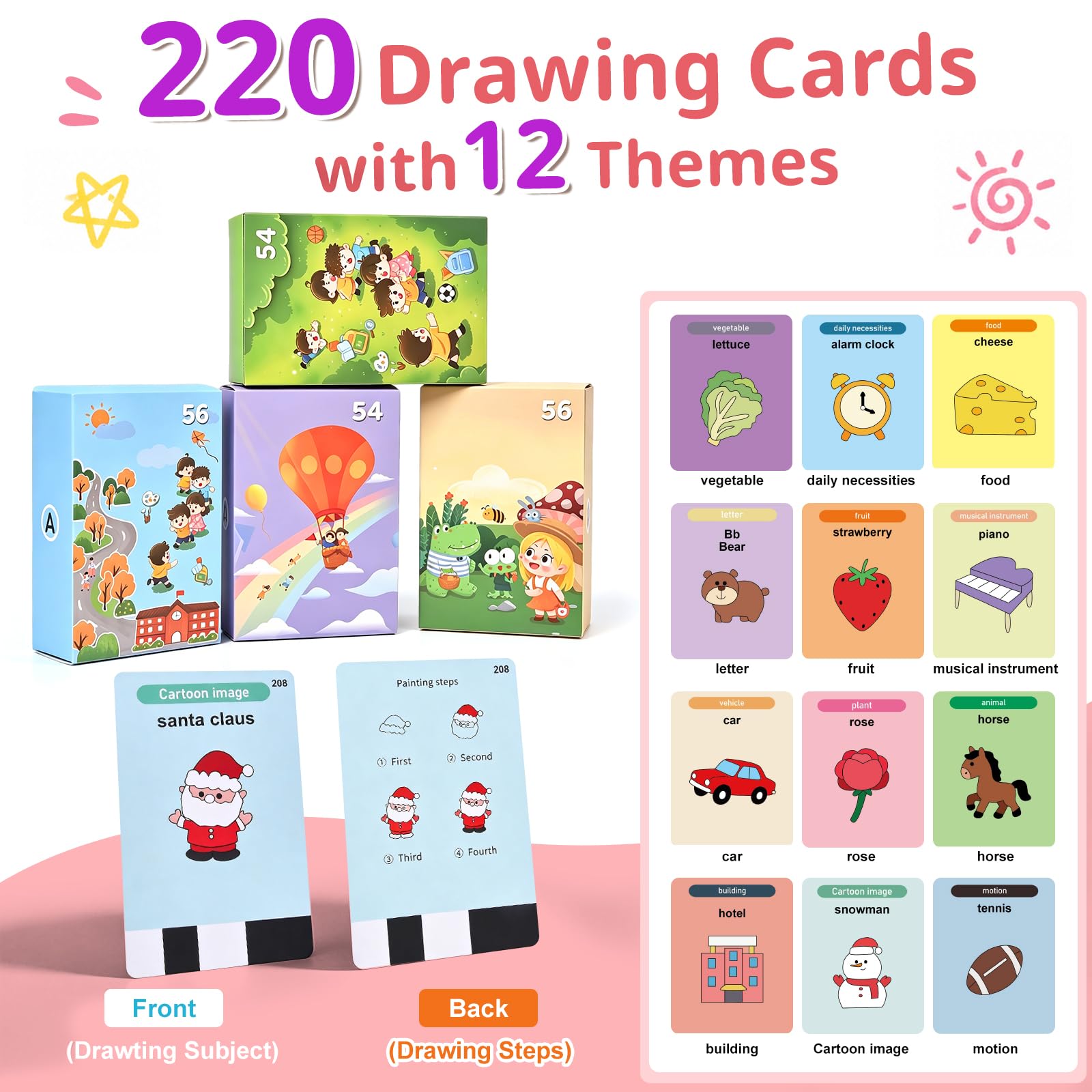 Robot da disegno per bambini, 220 carte educative con guida vocale Montessori, giocattolo da pittura per ragazze e ragazzi 3-8 anni, regalo di compleanno e Natale (rosa versione inglese)