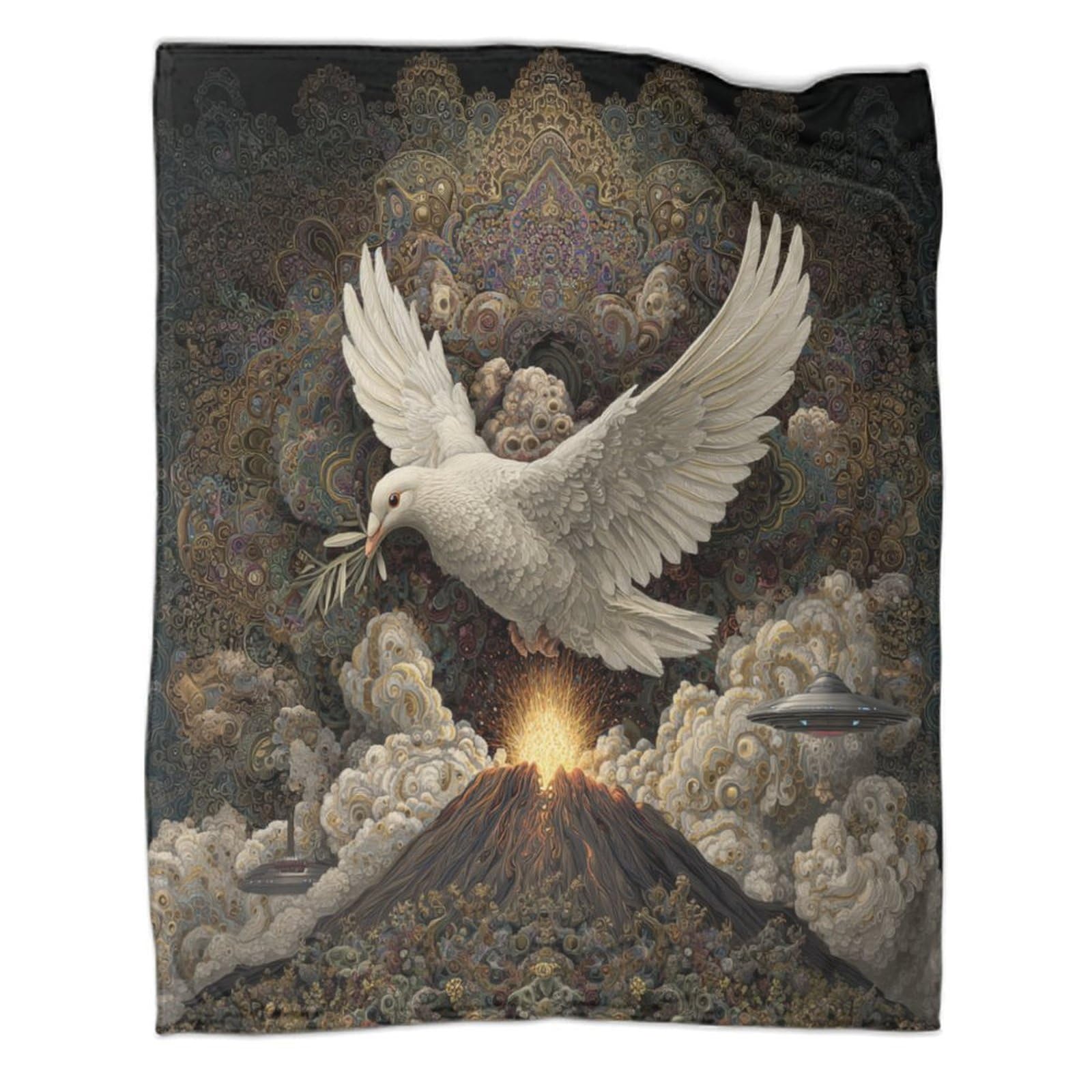 kaiyun White Doves, Erupting Volcano Throws,Soft And Warm Printed Flannel for Bed And Sofa 60x80inch(150x200cm)