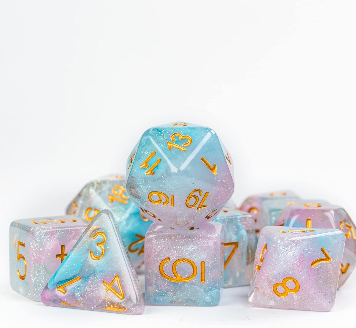 UDIXI 11 Piece Dice Set DND Polyhedral Dice Iridecent Swirls for Role Playing Game, D&D (Pink &Cyan)