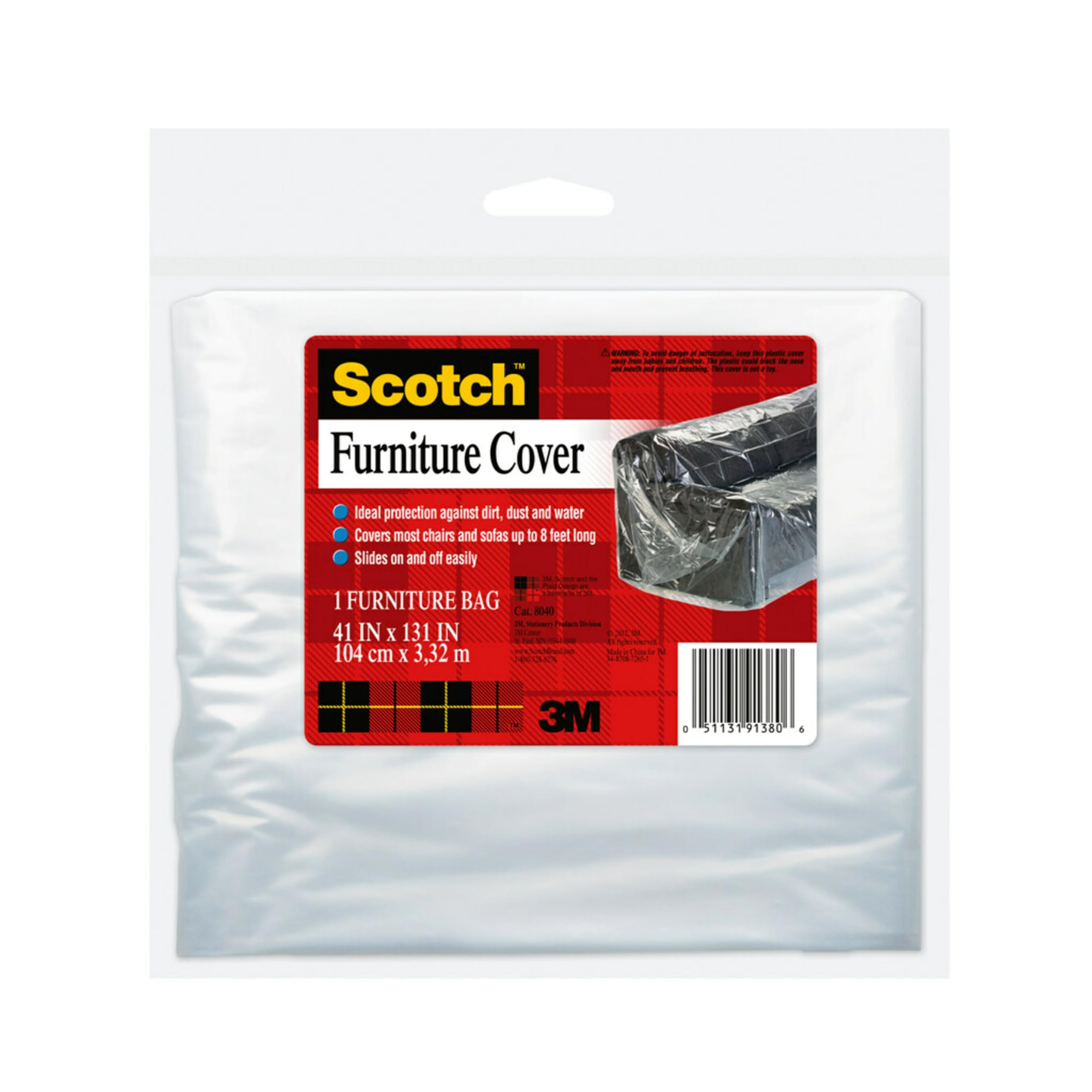 Scotch Furniture Cover, 41 in x 131 in (8040), Clear, 41 x 131 Inches