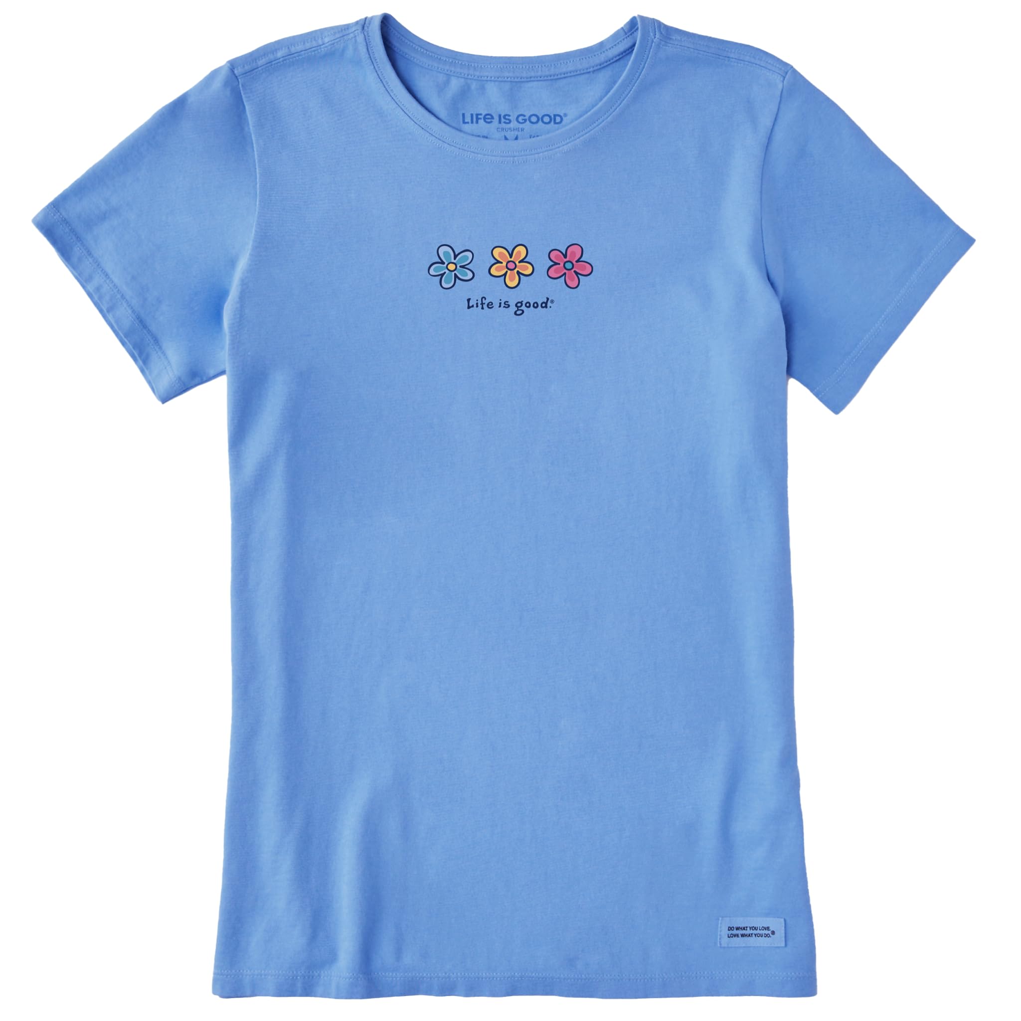 Life is Good Women's Crusher Tee Three Daisies, Cornflower Blue, XXL