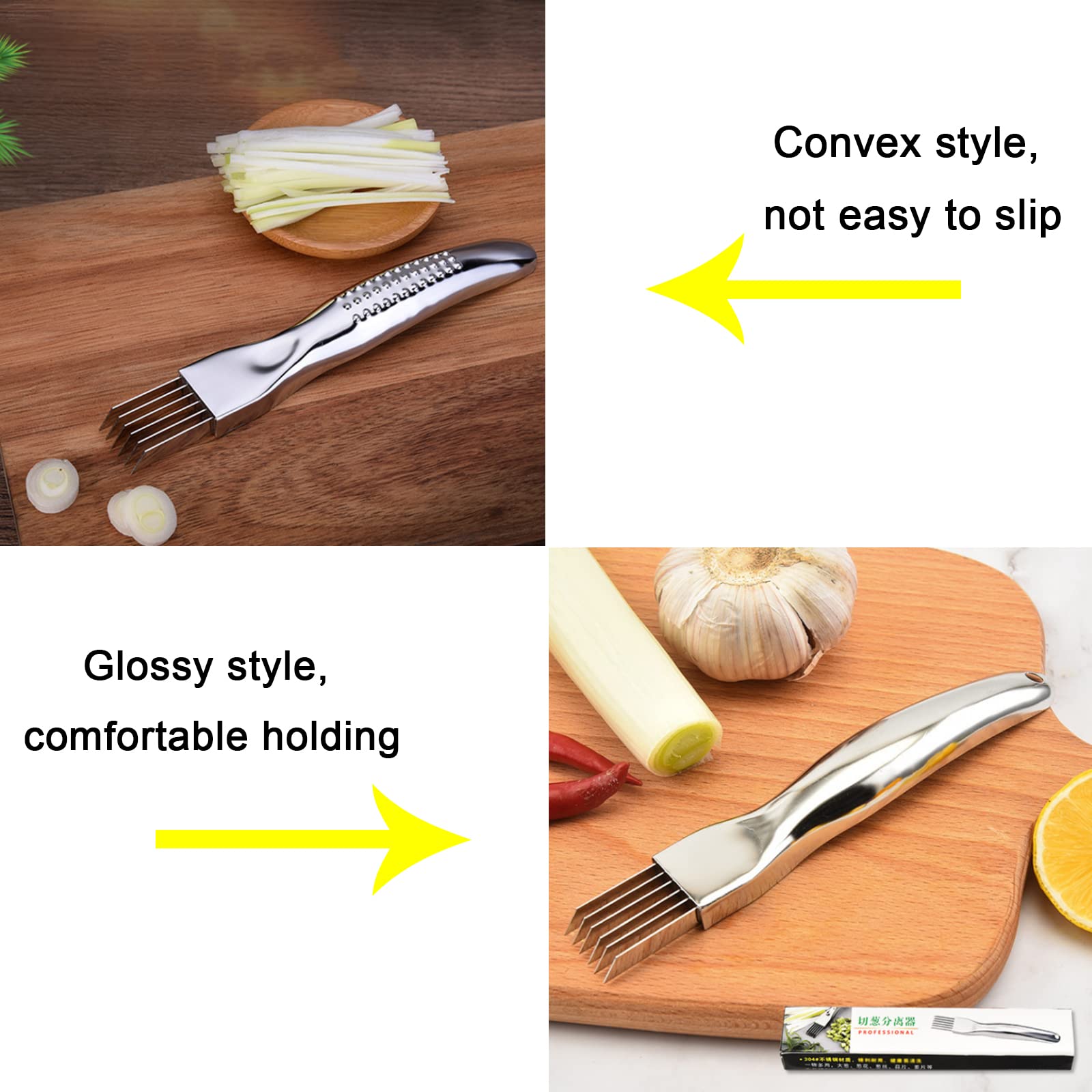 JINGIHE 3-teiliges Zwiebel- & Gemüseschneider-Set – Edelstahlklingen Mit Sicherheitsabdeckung (je 15,8 Cm)