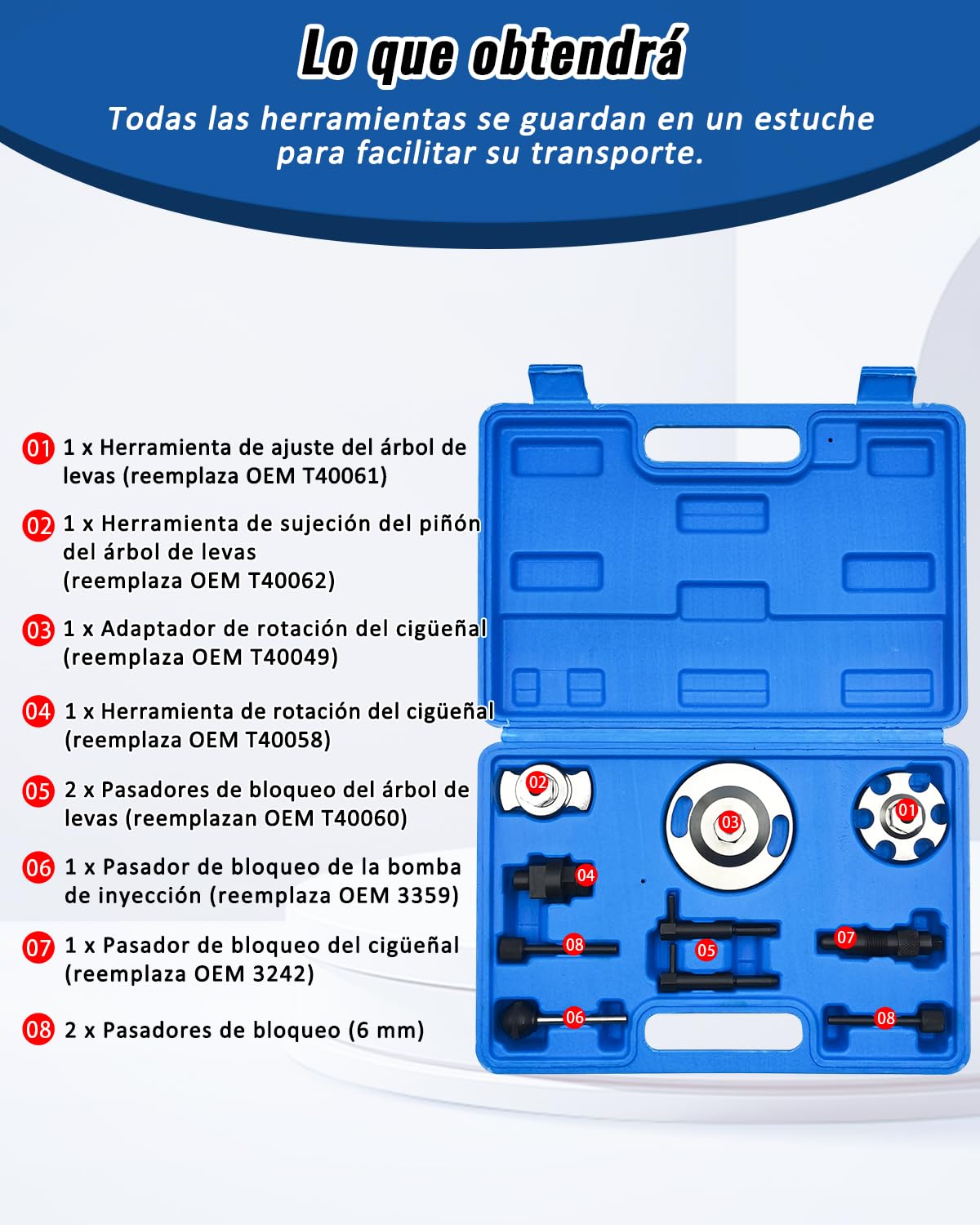 Herramienta de Calado distribucion de Ajuste del Motor Compatible con VW Audi 2.7 3.0 TDI, Bloqueo del cigüeñal y árbol de levas reemplaza T40049, T40058, T40060, T40061, T40062, 3359, 3242
