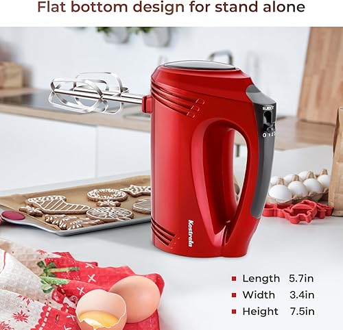 Miniatura 5 de Batidora de mano eléctrica de mano con fondo plano, mezclador portátil para hornear pasteles de cocina, mezcla potente para masas más gruesas con