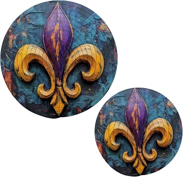 Mardi Gras Fleur-de-lis Trivet Set for Hot Dishes, Cotton Thread Weave Potholder for Pans and Pots, Heat Resistant Non-Slip Hot Mat Coaster for Kitchen Table, 2 Pack