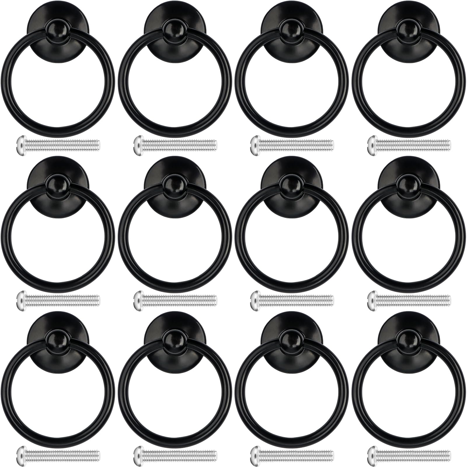 Roellgs 12PCS Vintage Drawer Handles, Retro Ring Drawer Knobs, Kitchen Cabinet Cupboard Door Ring Pull Handles