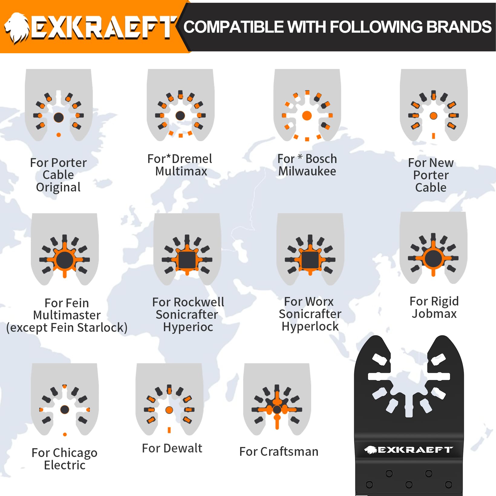 EXKRAEFT 55 hojas de sierra oscilantes, cuchillas oscilantes universales de titanio para clavos de metal, madera y plástico, kits de cuchillas multiherramienta compatibles con Dewalt Milwaukee Ryobi