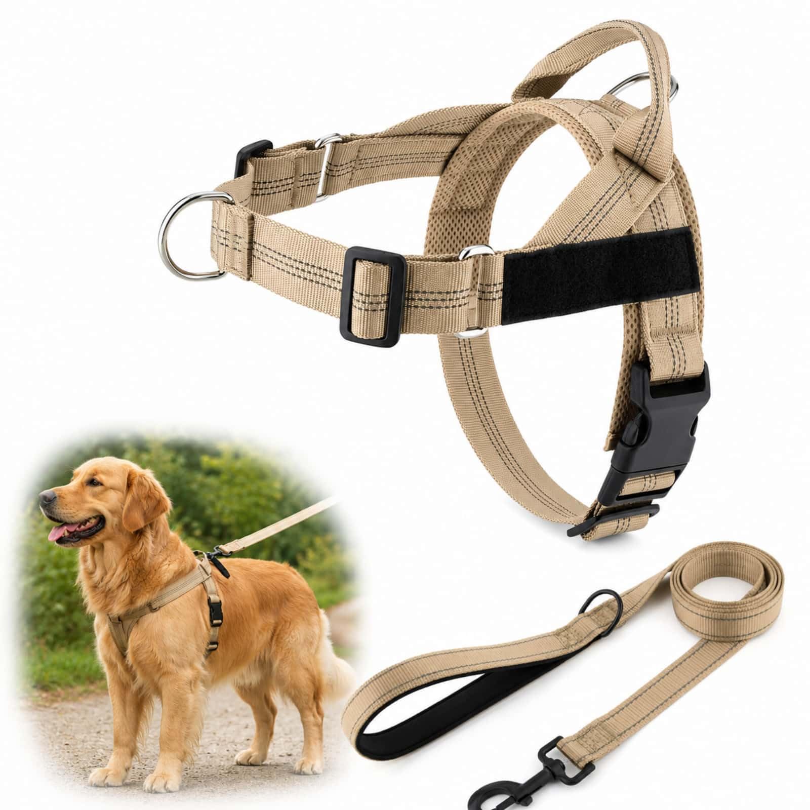 Dog Harness No Pull Adjustable Breathable Front Clip (Beige, XS)
