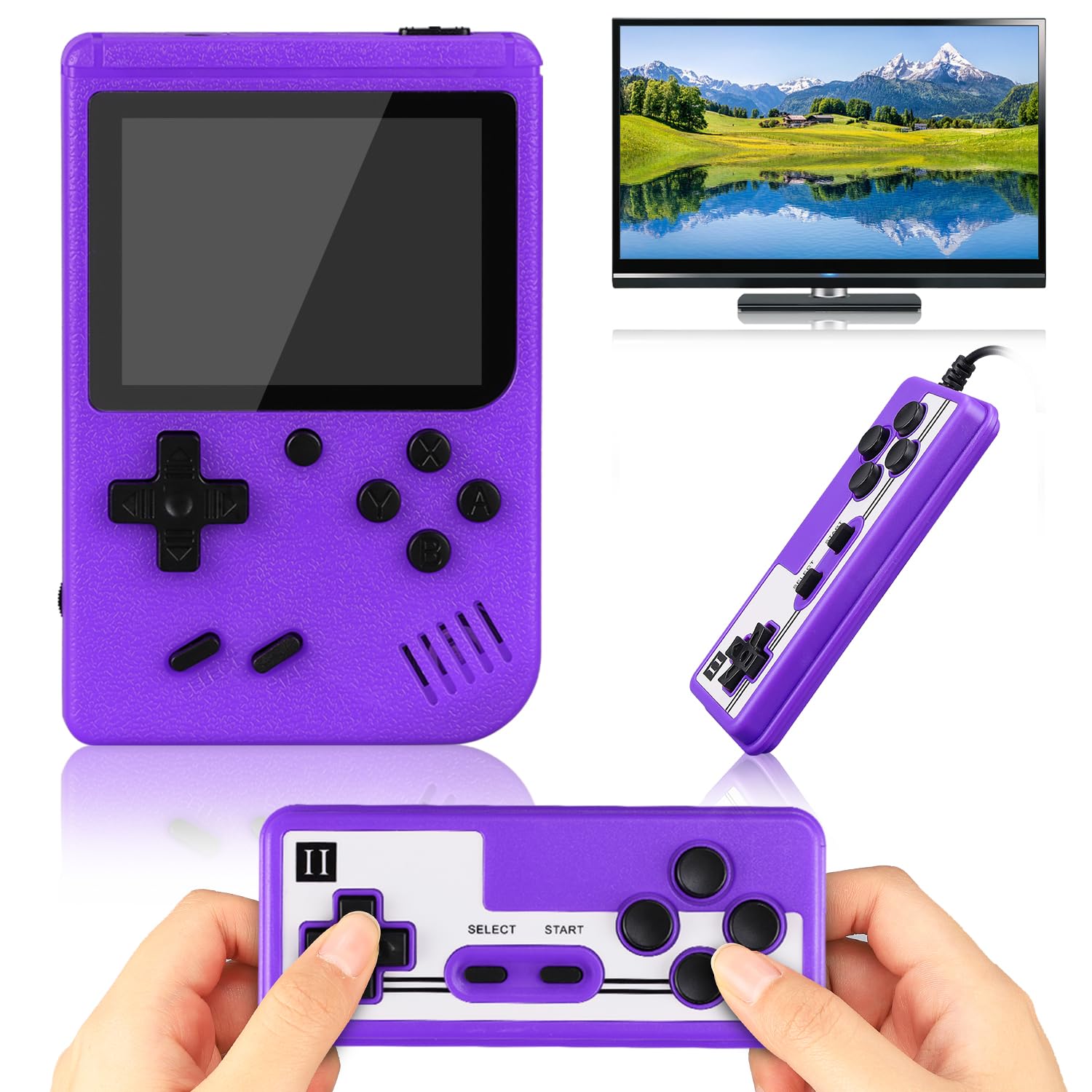 Handheld Game Console, TECTINTER Portable Retro Video Game Console with 500 Classical FC Games, 3.0-Inches LCD Screen, Retro Game Console Support for Connecting TV and Two Players(Purple)