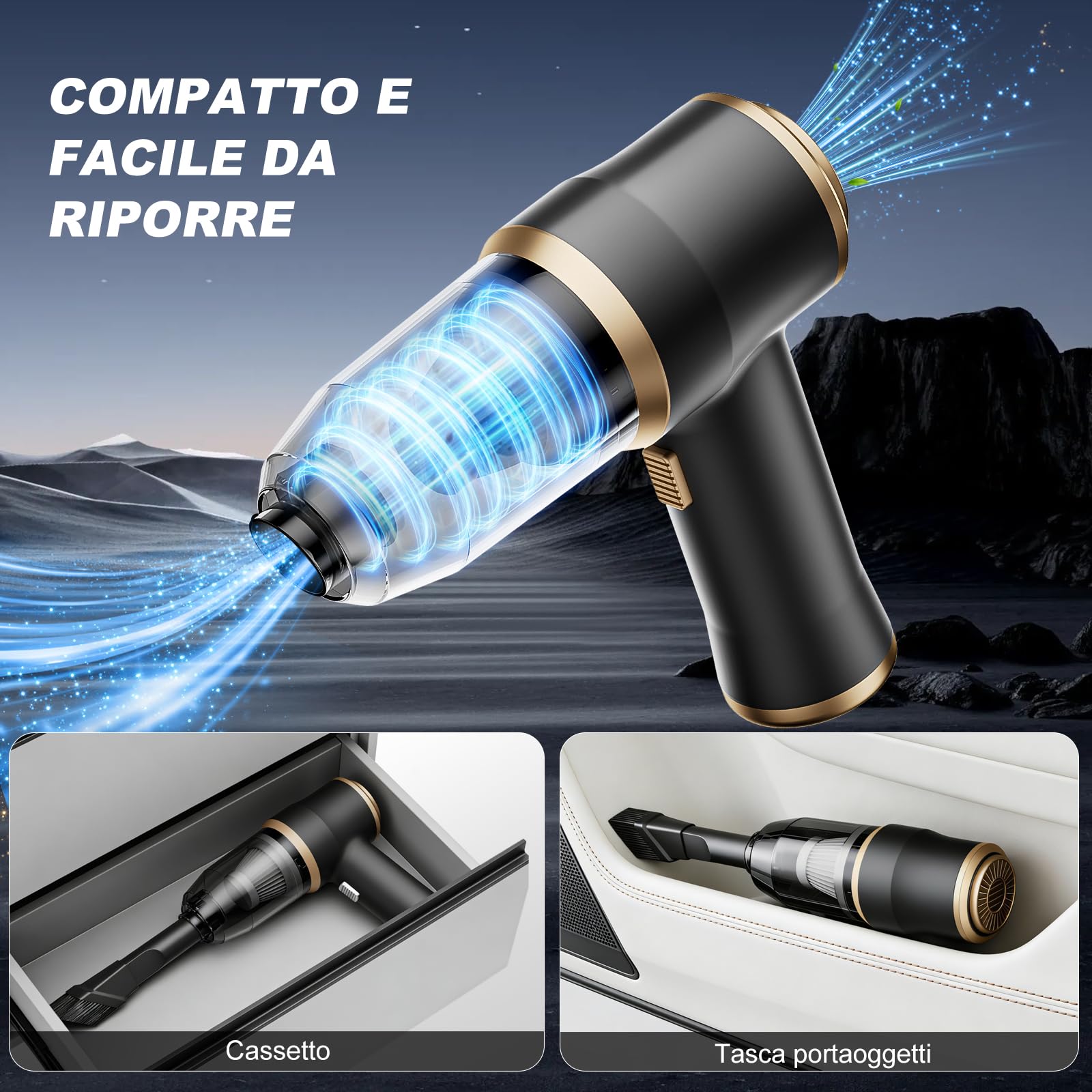 Mini aspirapolvere portatile senza fili per auto, ricaricabile, con display LCD e ugelli multipli, ad alta potenza, per auto, casa, ufficio, divano, peli di animali domestici, tastiera