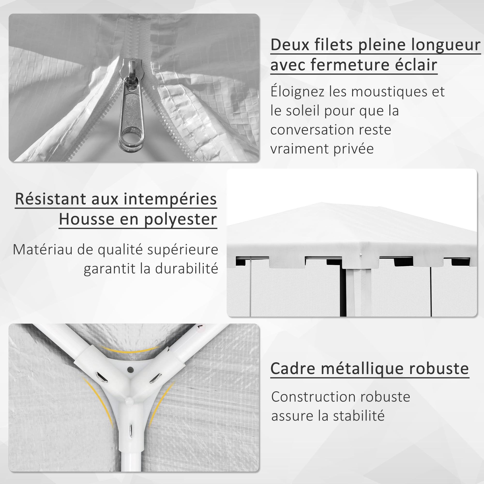 Outsunny Tonnelle de Jardin 3 x 4 m Parois en Maille 2 Portes Blanc
