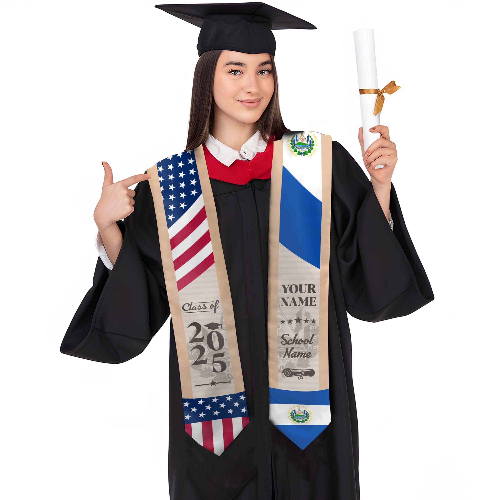 MonkeyVan Custom El Salvador Graduation Sash, El Salvador Stole, Salvadorans Graduation Sash 2025, El Salvador Flag Grad Stole Esvd 6