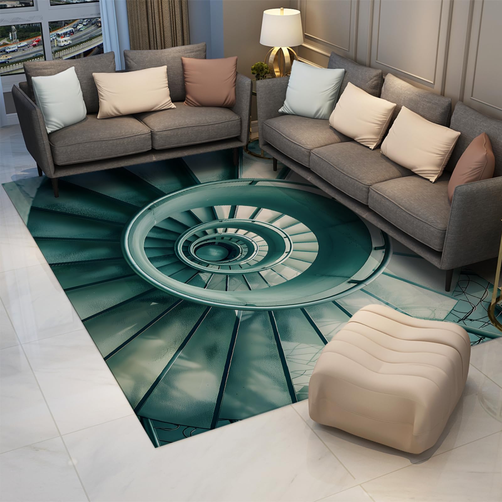 Dywaniki w stylu industrialnym, nowoczesny dywan, niskie runo, mata podłogowa, okrągły wir, spiralne, schody, dywanik z gumowym spodem, 120 x 180 cm