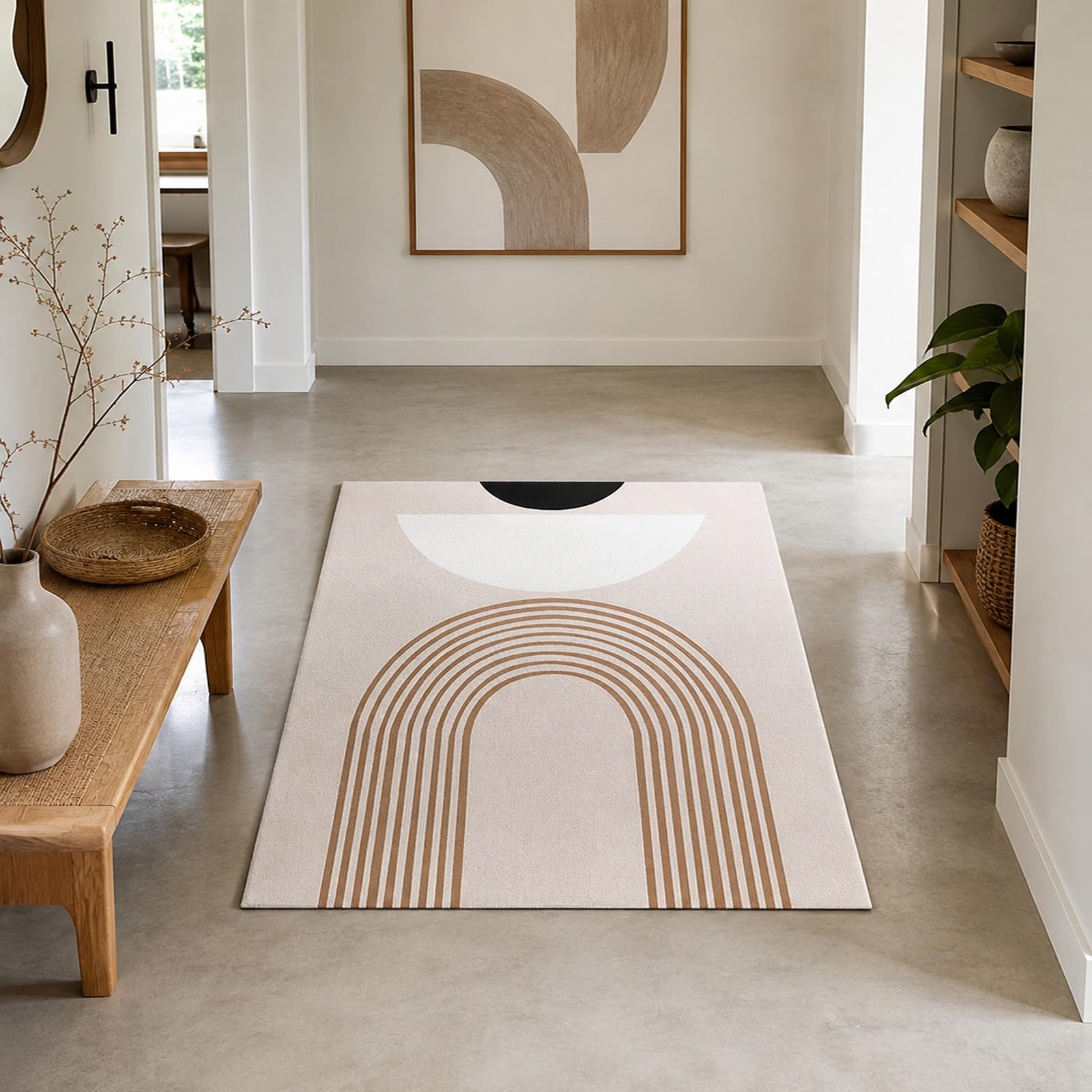 Tapis de salon moderne lavable beige noir contre les sols froids