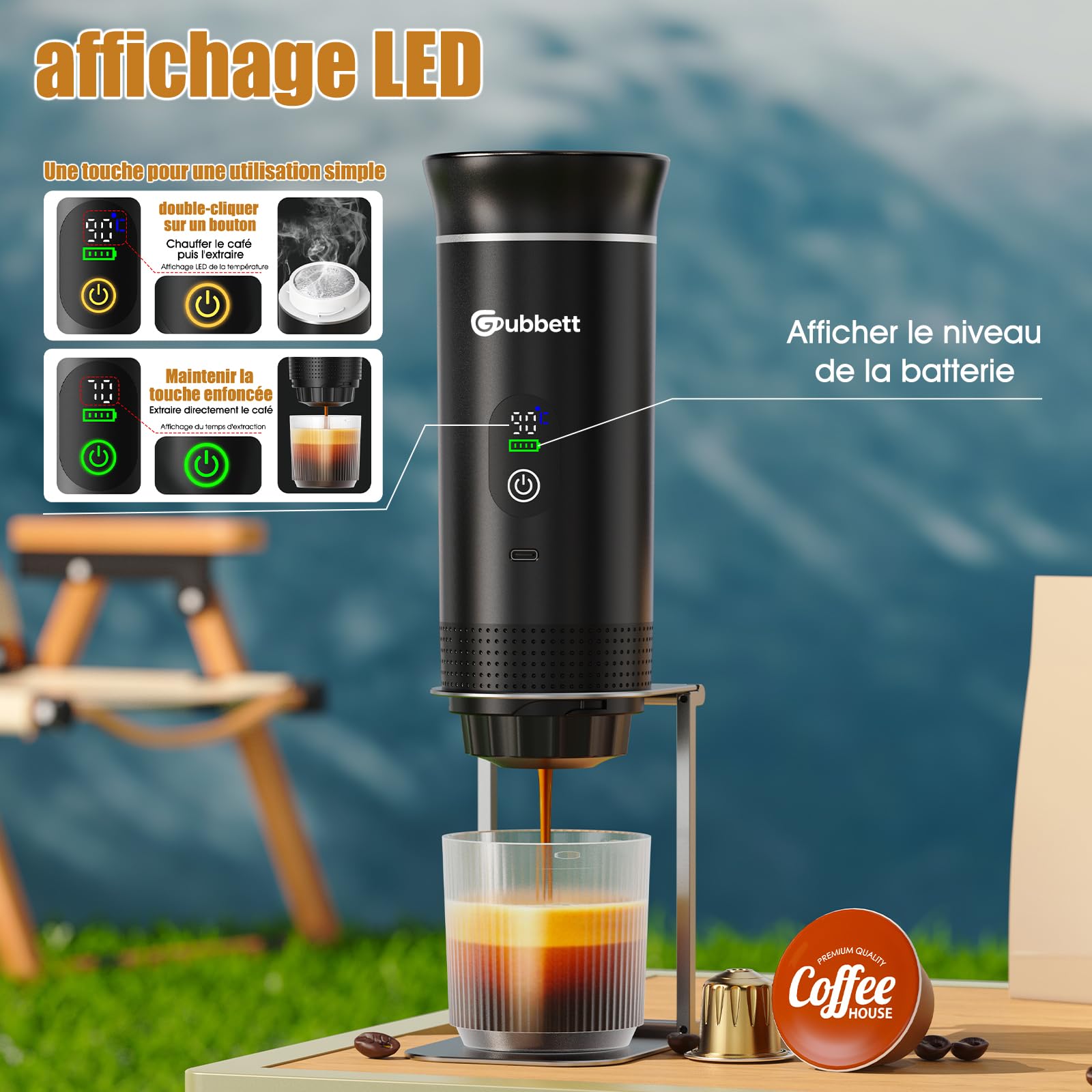 Machine à Cafe Portable, Convient pour Maison, Pour Voyage,Camping,Voiture | Compatible avec les NS/DG Capsules Espresso et Poudre de Café, 20Bar, Auto-Chauffage de 4 à 6 Minutes, Rechargeable