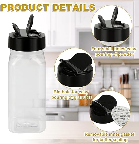 Miniatura 4 de Paquete de 28 tarros cuadrados de plástico para especias de 3.5 onzas, recipientes cuadrados vacíos con tapas de rosca negras, botellas de plástico