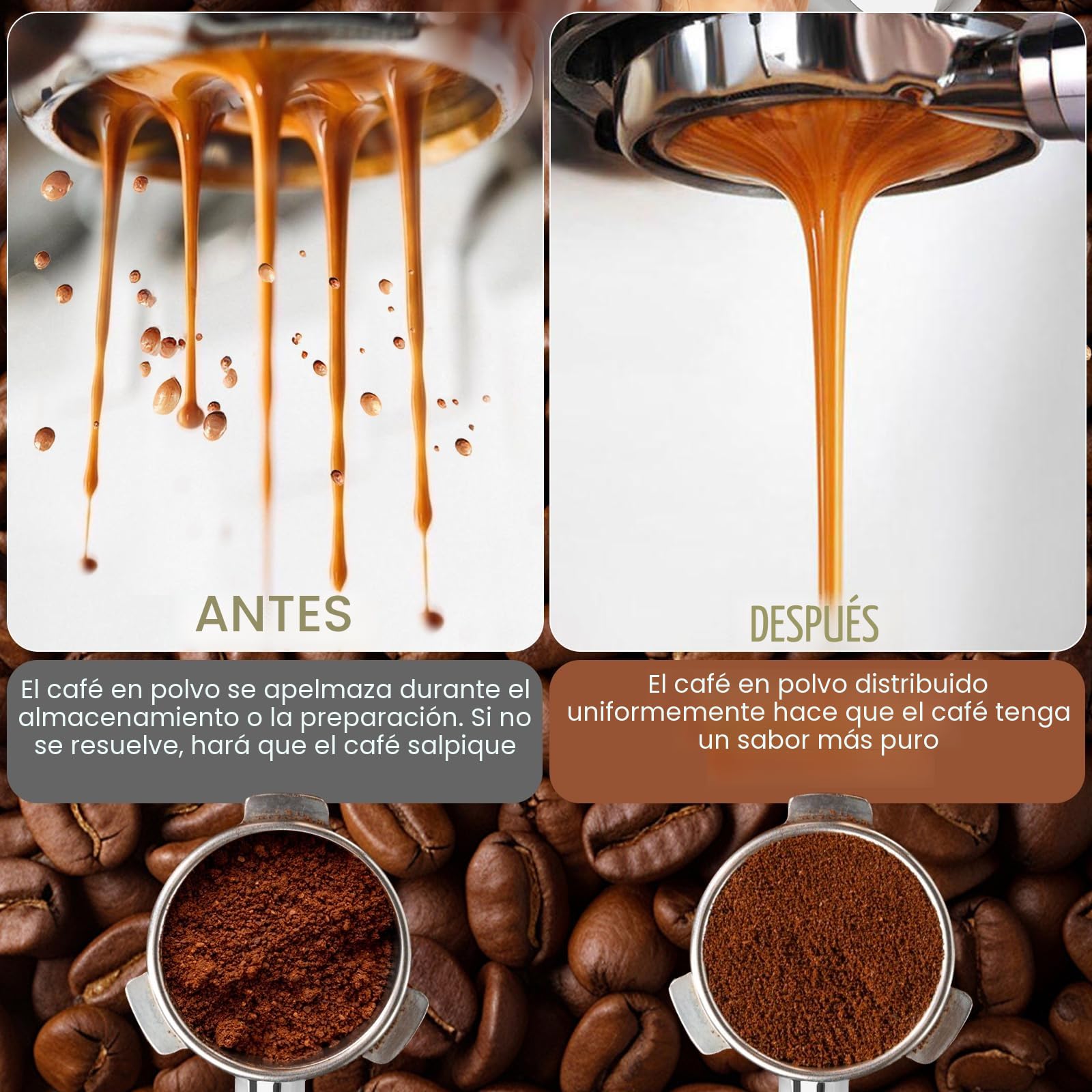 Prensadores de Café, 51mm Filtro Portafiltro Café sin Fondo, Agitador de Café expreso, 5 agujas, Tamper Prensadores de Café con Alfombrilla Cafe, Madera Café Tamper Espresso Kit Set