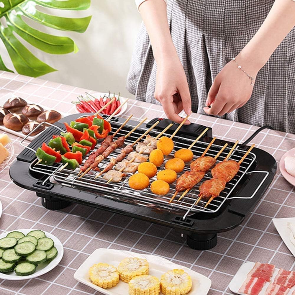 Electric Barbeque Grill Smokeless Indoor Outdoor BBQ Grill 2000W Portable Tabletop Grill Adjustable Temperature Control Chrome Cooking Grid Removable Drip Tray for Home Kitchen Camping-image-4