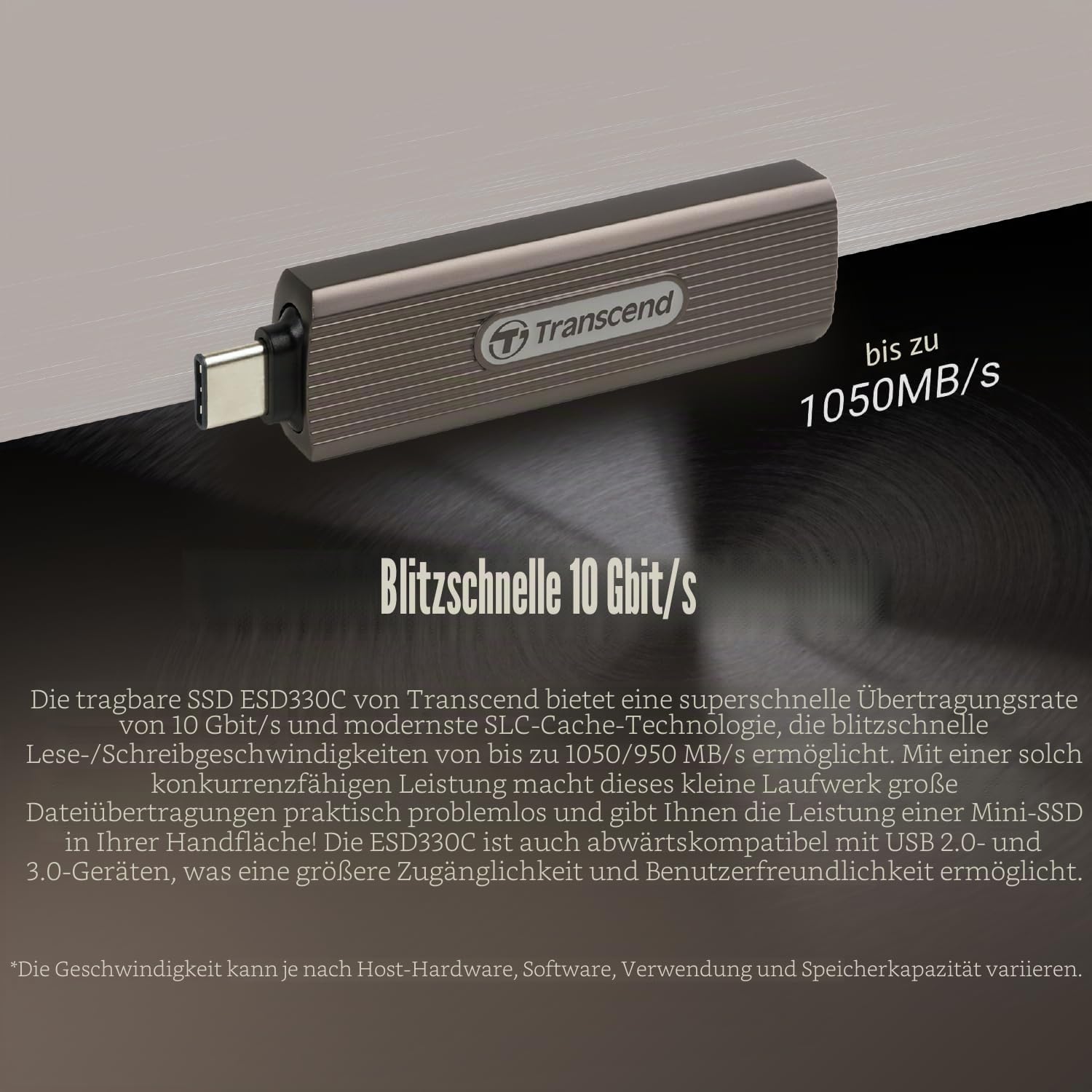 Transcend 2TB ESD330C Portable SSD, bis 1050 MB/s, Metallgehäuse, USB-C