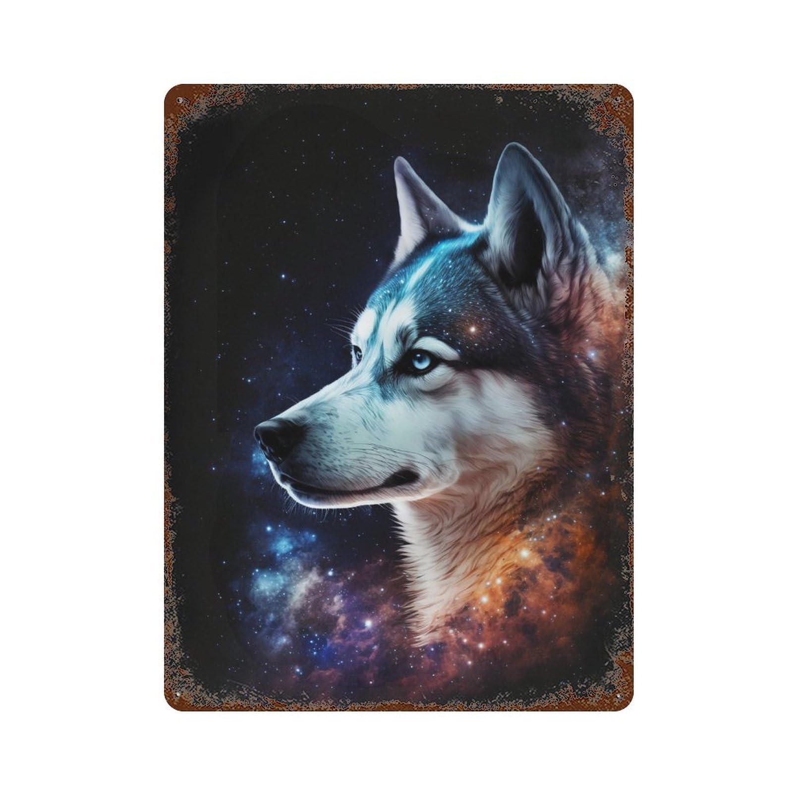 Galactic Wolf Portrait -4 Vintage Rust Metal Sign 15.7"x11.8", Ideal for Bistro, Counter And Cafe Decor