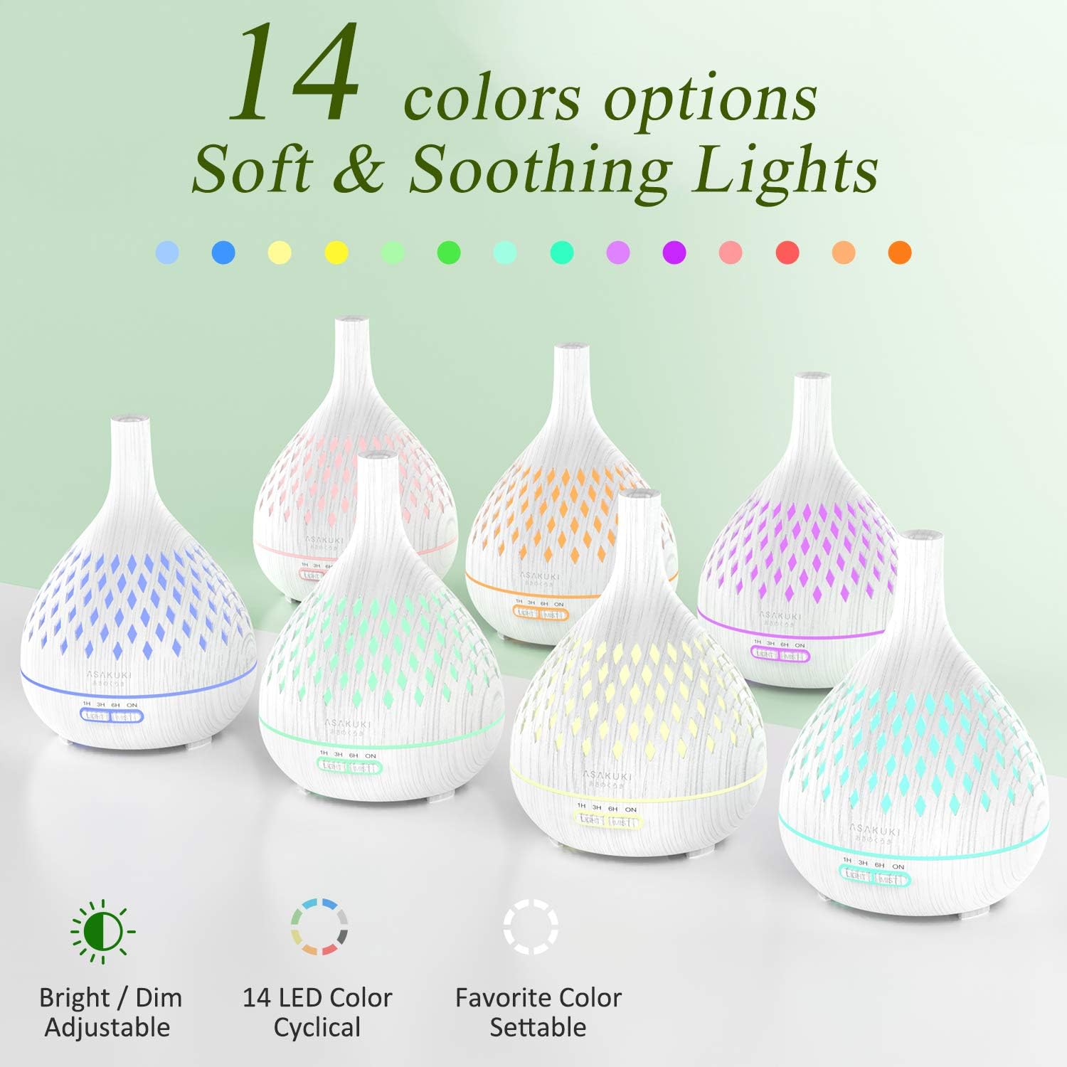ASAKUKI Essential Oil Diffuser 400ML Aromatherapy Humidifier with 7-Color Light, Small Home Diffuser and Perfect for Relaxation (White) - Image 3 thumbnail
