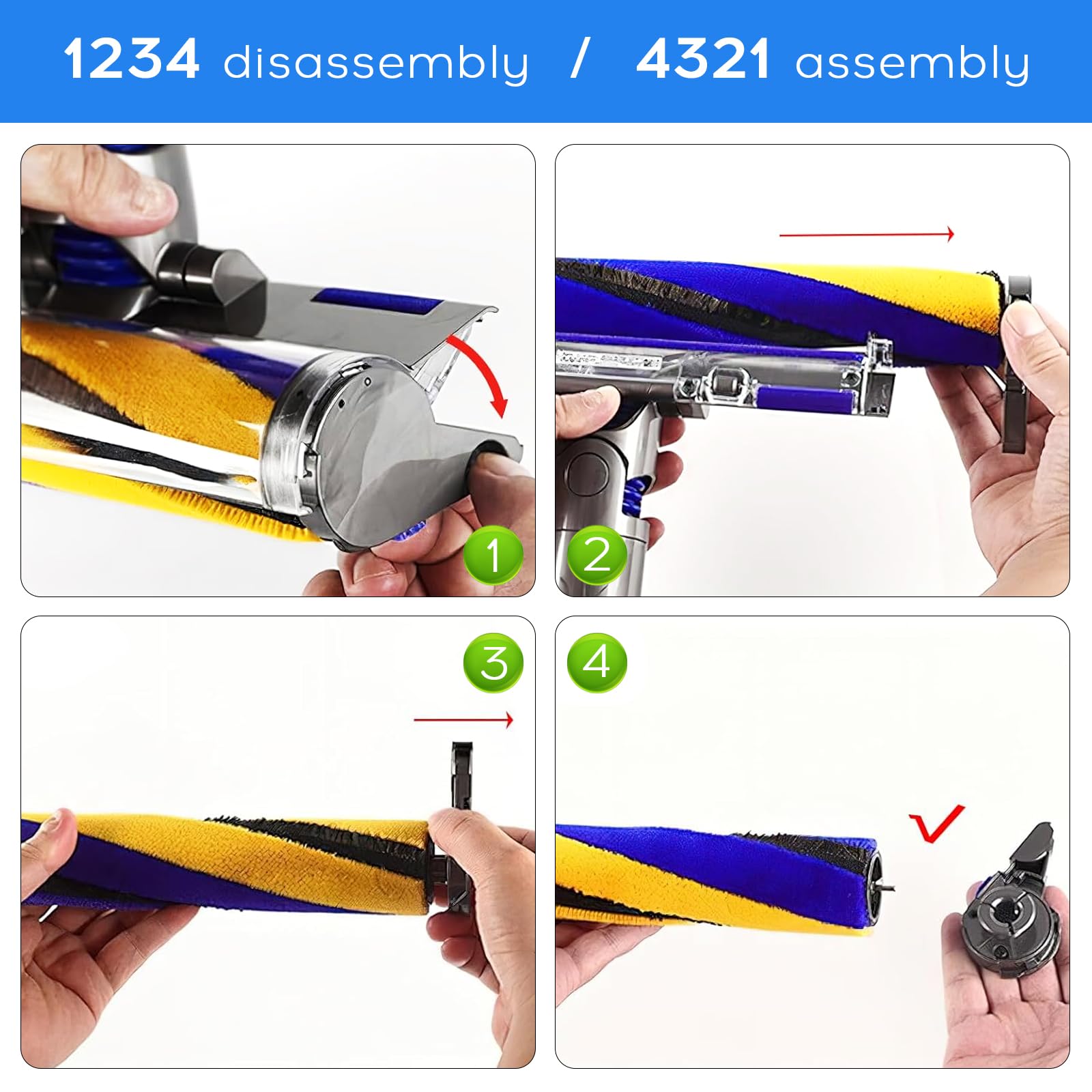 Szczotka zapasowa do odkurzacza Dyson V12/V15 Slim z wałkiem miękkim, dysza podłogowa, wymienny wałek szczotkowy Fluffy (żółta i niebieska)