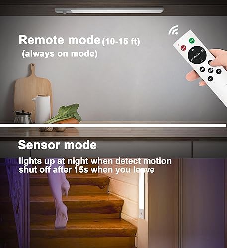 Miniatura 2 de Paquete de 3 luces inalámbricas para debajo del gabinete, 64 luces LED regulables con sensor de movimiento con control remoto, luces recargables