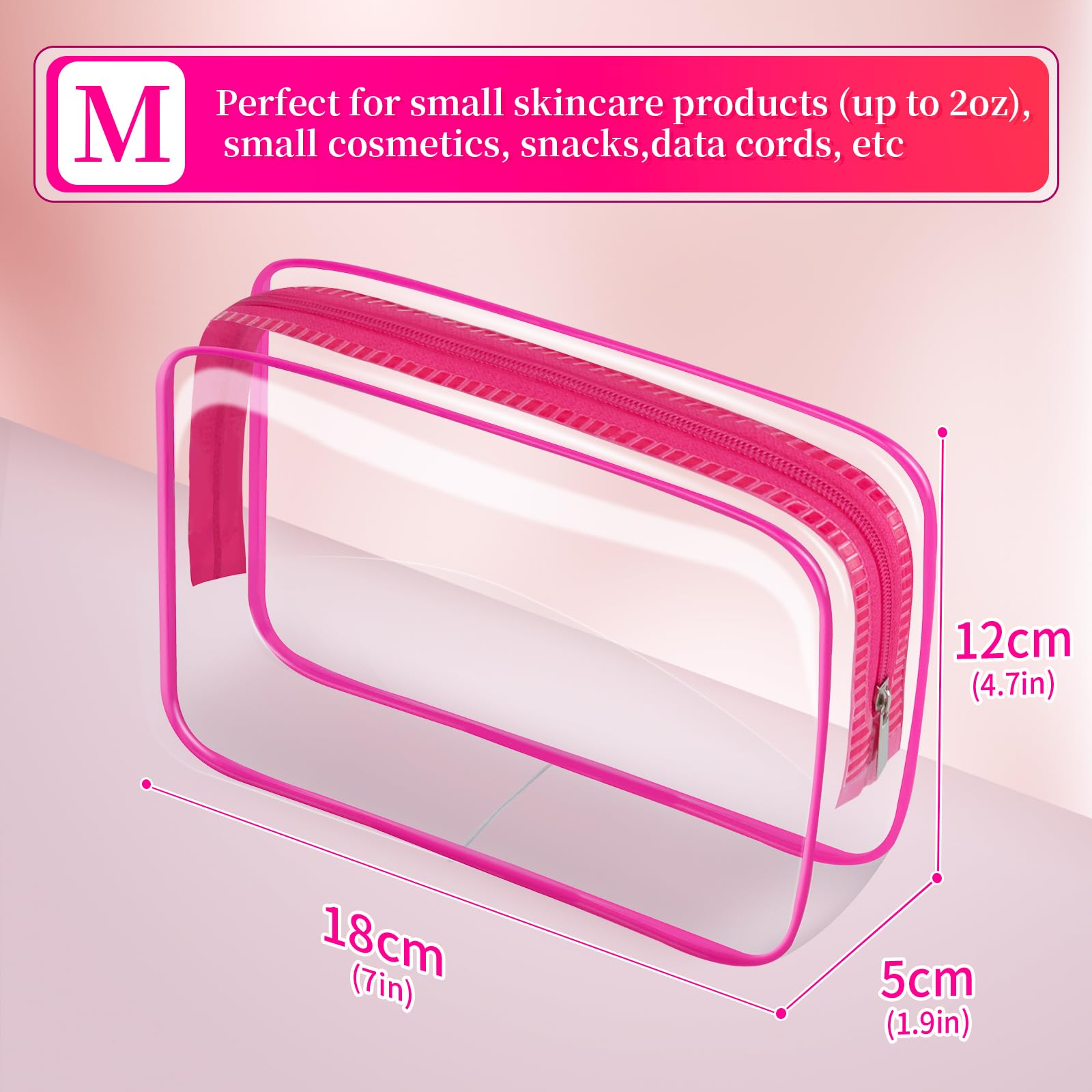 TISRATOK 24 bolsas de aseo transparentes para mujeres y hombres, bolsa de cosméticos transparente para viajes, organizador de maquillaje, bolsa aprobada por la TSA, Rojo rosa, M