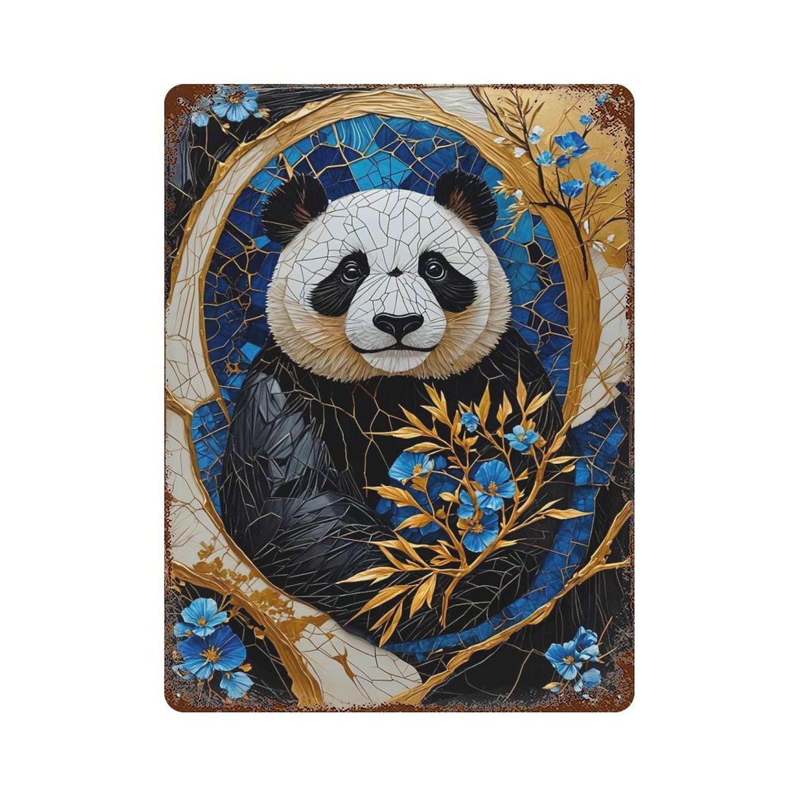 Rust Effect Golden Panda Kintsugi Retro Metal Sign 15.7"x11.8", Farmhouse Wall Decor for Living Room, Hallway And Home Decor
