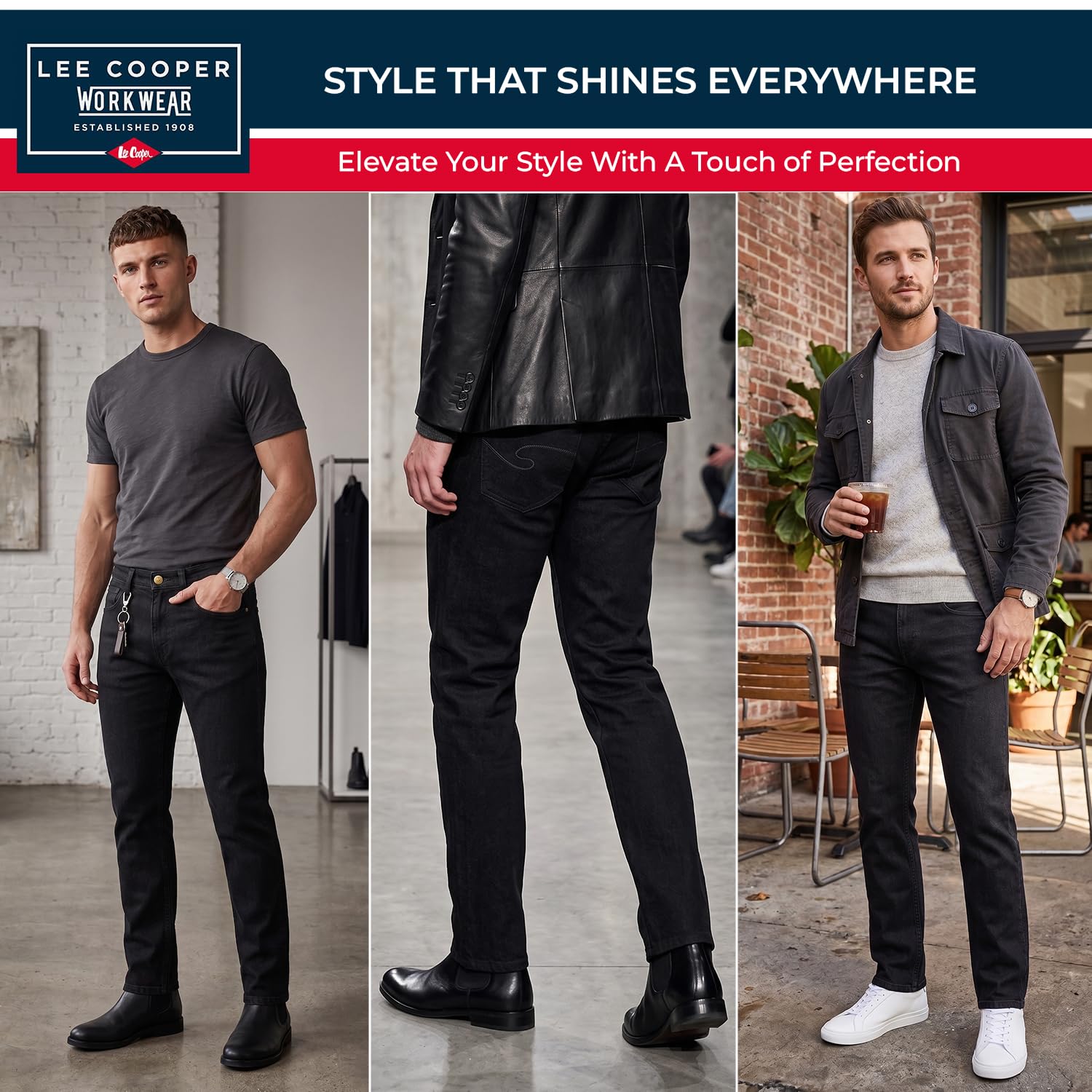 Lee Cooper Vaqueros Hombre Regular Fit – Pantalón Denim 5 Bolsillos, Jeans Stretch con Cremallera y Trabillas, Workwear Resistente Corte Recto Casual