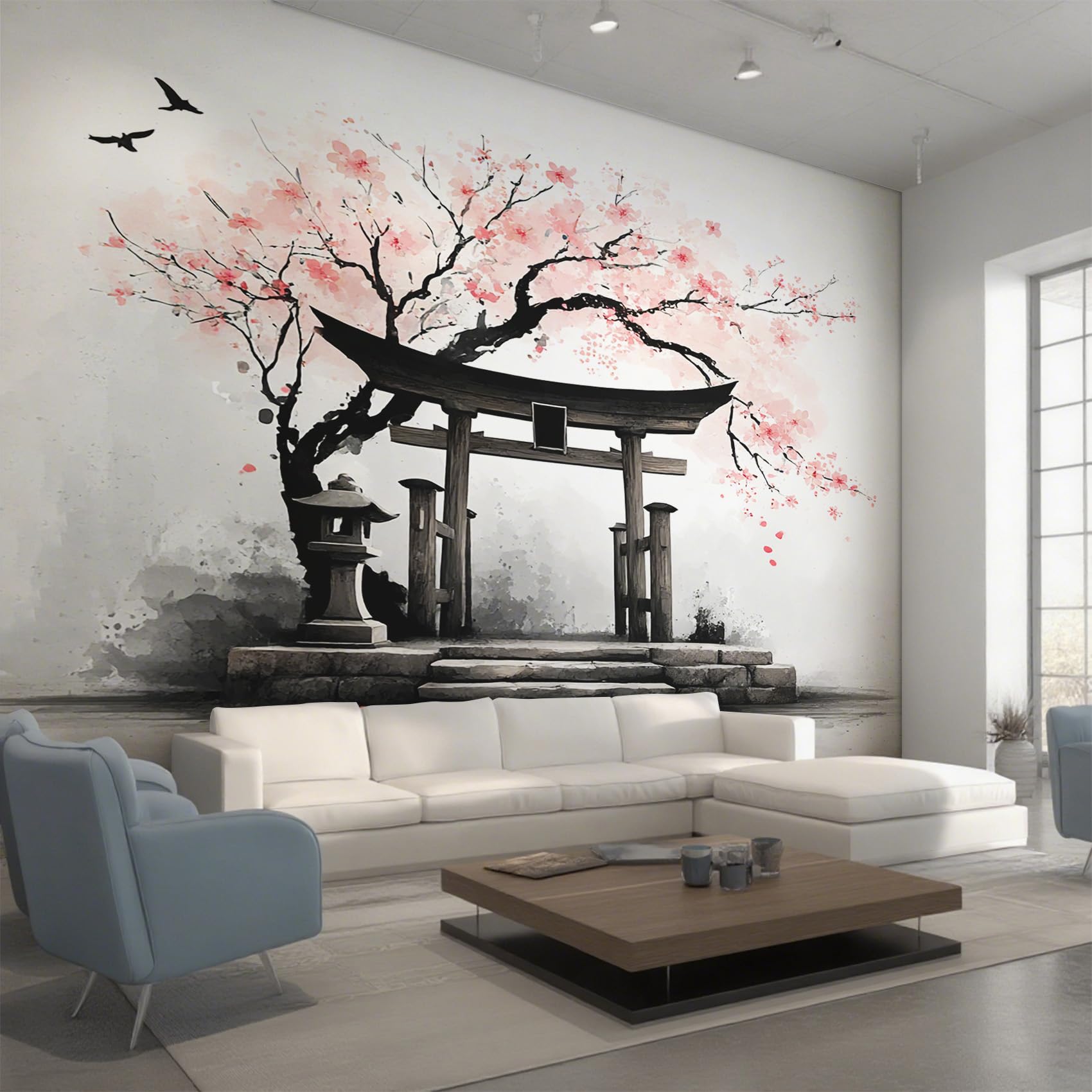 Non-Woven Japanese Torii Wallpaper - Japan Cherry Blossoms Wall Mural for Bedroom, Living Room Background Decoration, Home Decor Photo Wall Paper 400x280 cm (WxH) SSH-9