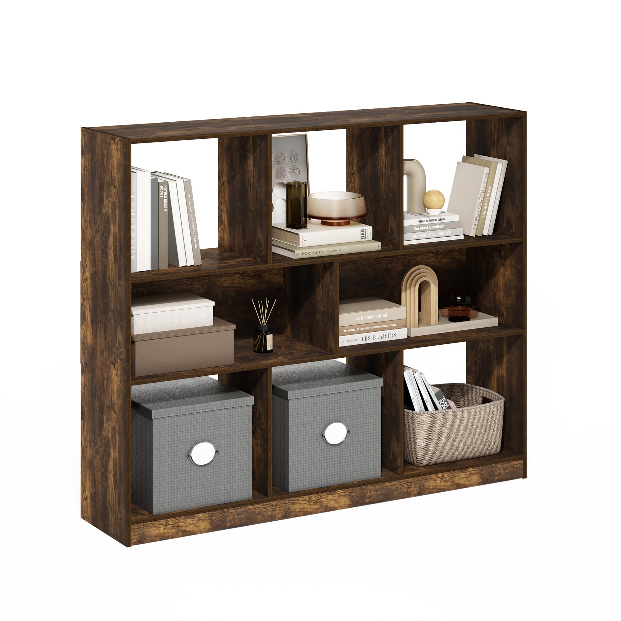Furinno Daly 8-Würfel Horizontal 3-stöckiges Bücherregal, Bücherregal, Aufbewahrungsorganisator, 47 Breite, Amber Pine ⟮Bernstein Kiefer⟯