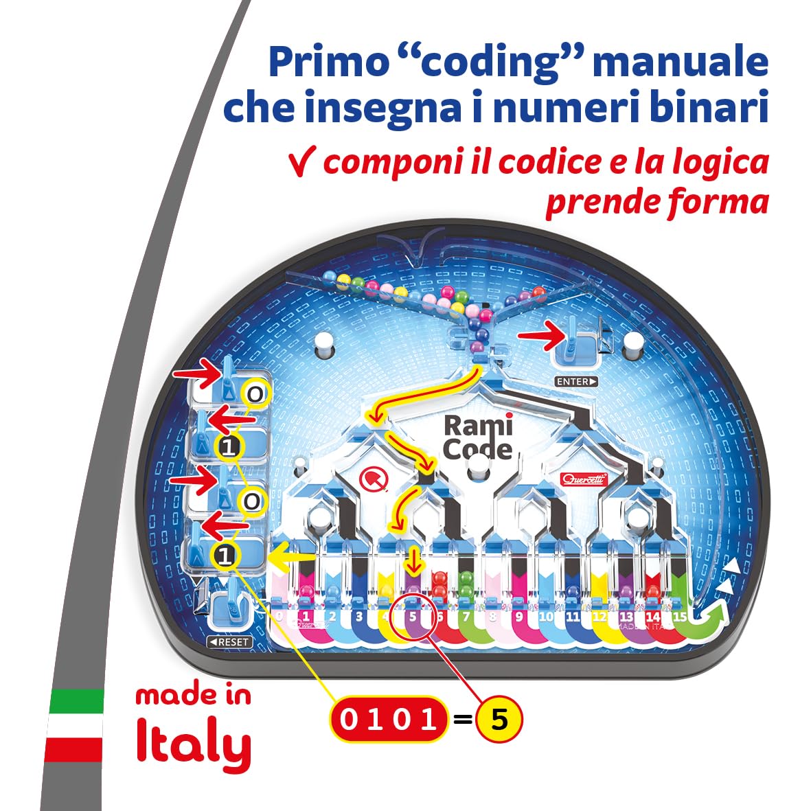 Quercetti Rami Code, Gioco Educativo 6 Anni +, Impara Il Coding e Il Pensiero Computazionale, Giochi Creativi con Percorsi a Palline Colorate, Gadget Compleanno Bambini, Giocattoli Bambino 6 Anni