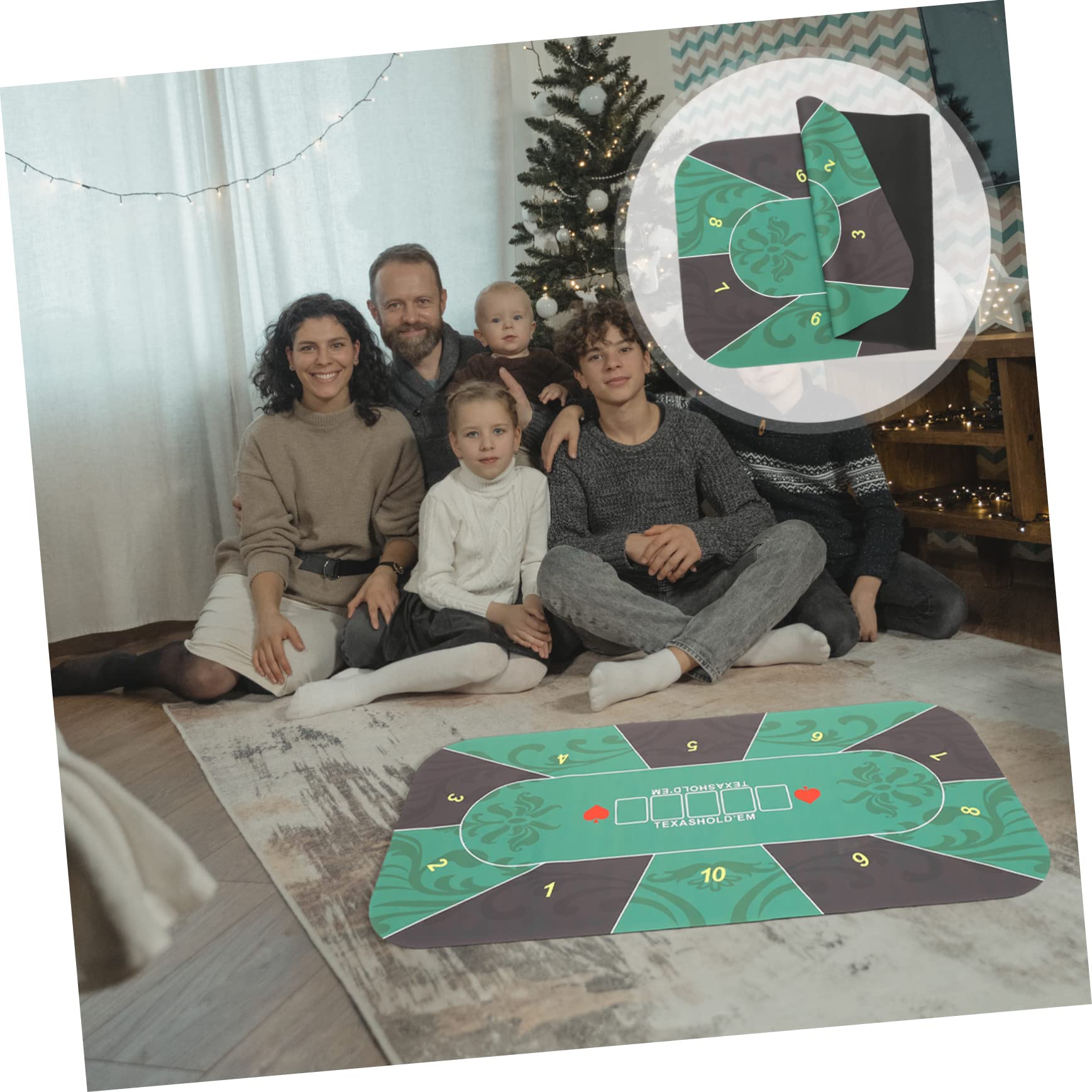 Poker Spielmatte aus Gummi für 10 Personen, Rechteckig Grün
