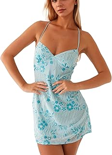 calbatic Women Sequin Sparkly Rhinestone Mini Dress Sleeveless Backless Deep V Neck Glitter Short Cami Dress Party Clubwear