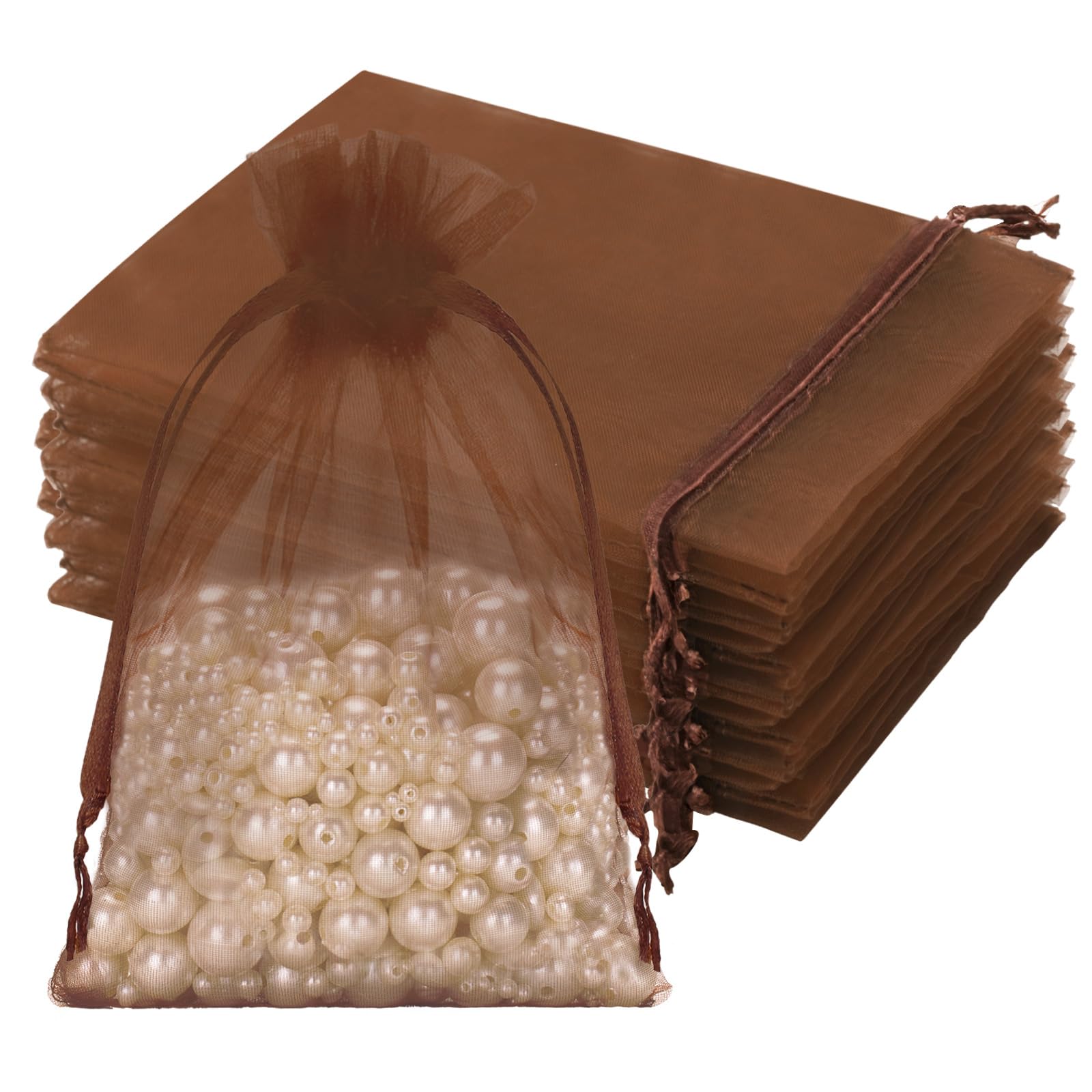 jijAcraft Dark Brown Organza Pouches: 13x18cm Organza Gift Bags, 50Pcs Jewellery Favour Pouches for Gift Wrapping, Party Sweet Bags for Christmas, Anniversary, Wedding, Birthday